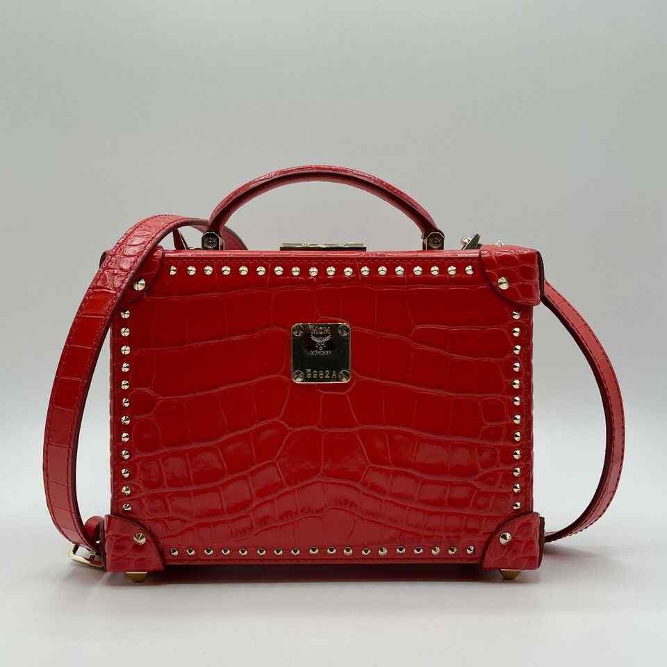 MCM Women's Berlin Red Crocodile Embossed Leather Crossbody Bag Size ONE SIZE - 4 Thumbnail