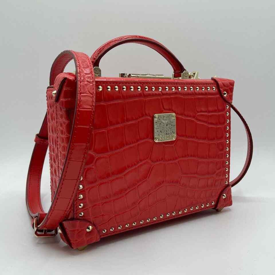 MCM Women's Berlin Red Crocodile Embossed Leather Crossbody Bag Size ONE SIZE - 5 Thumbnail