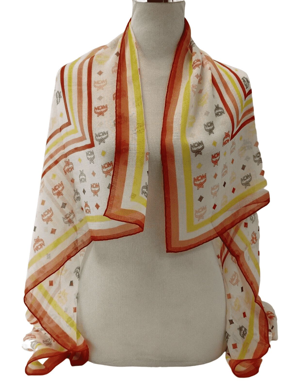MCM White/Rainbow Logo Silk/Modal Jacquard Scarf Size ONE SIZE - 3 Thumbnail