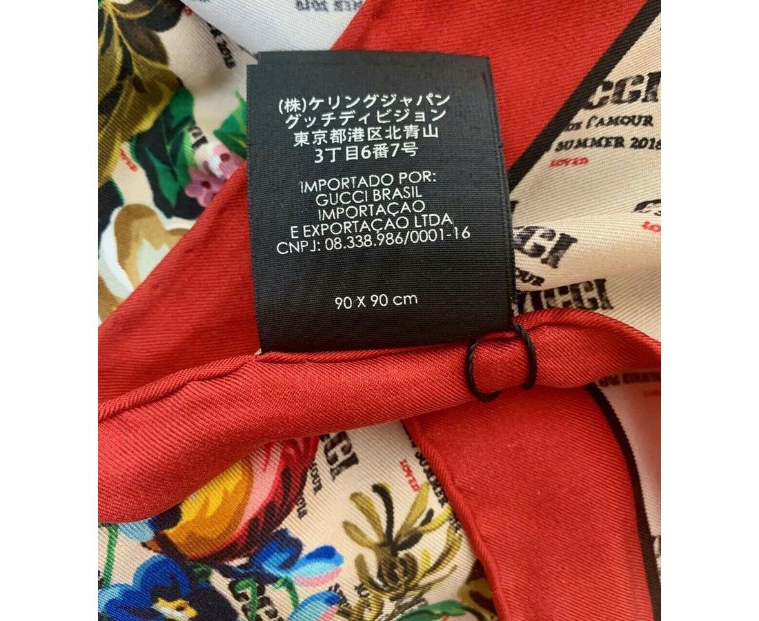 Gucci Women's Beige Monogram Logo Print Red Flower Motif Silk Size ONE SIZE - 7 Thumbnail