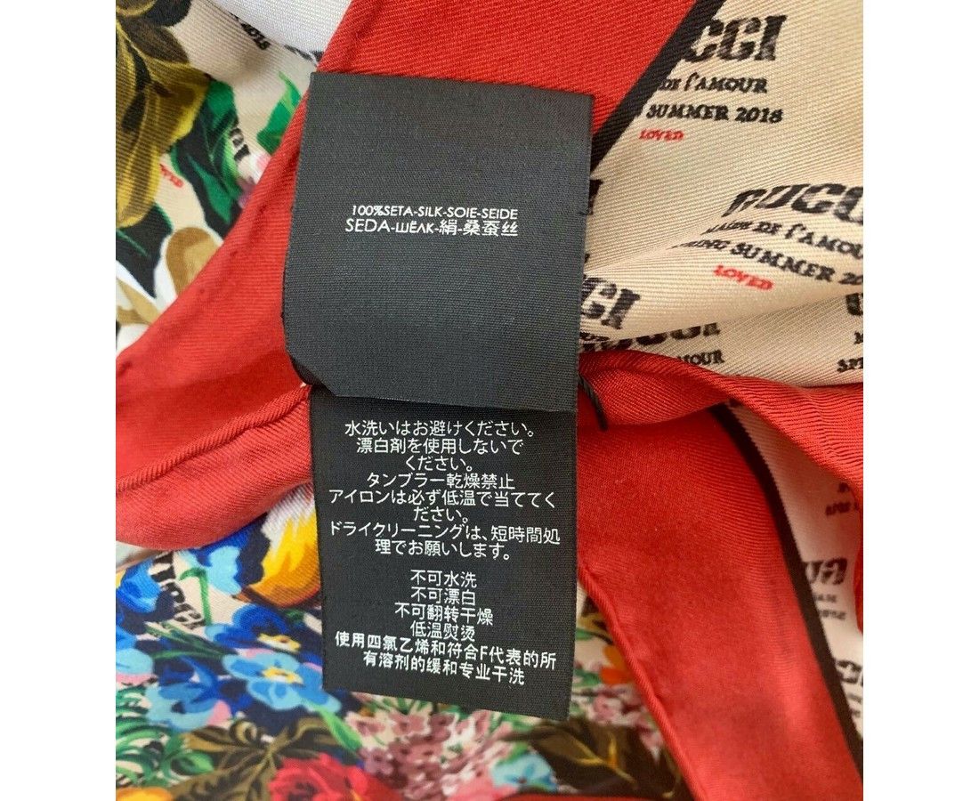 Gucci Women's Beige Monogram Logo Print Red Flower Motif Silk Size ONE SIZE - 8 Thumbnail
