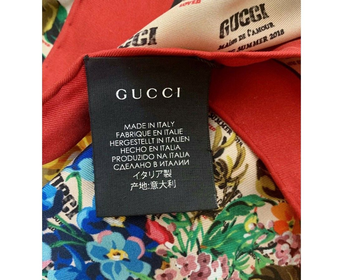 Gucci Women's Beige Monogram Logo Print Red Flower Motif Silk Size ONE SIZE - 6 Thumbnail