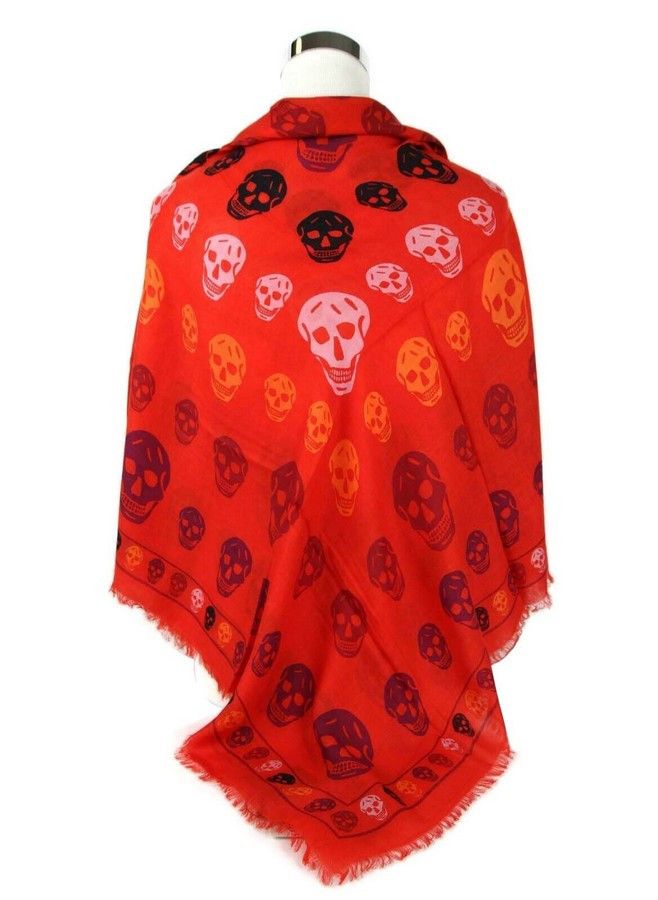 Alexander McQueen Women's Red Modal / Wool Multiskull Box Print Shawl Scarf Size ONE SIZE - 6 Thumbnail