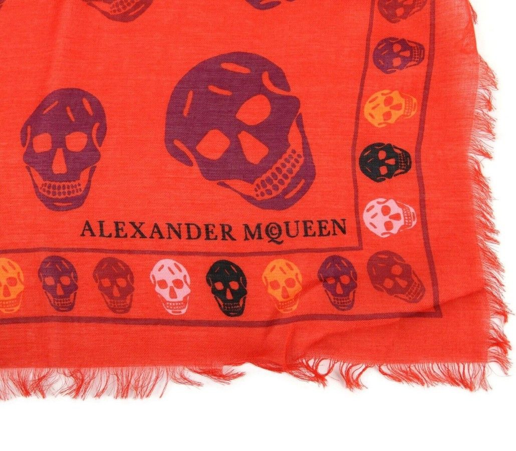 Alexander McQueen Women's Red Modal / Wool Multiskull Box Print Shawl Scarf Size ONE SIZE - 2 Thumbnail