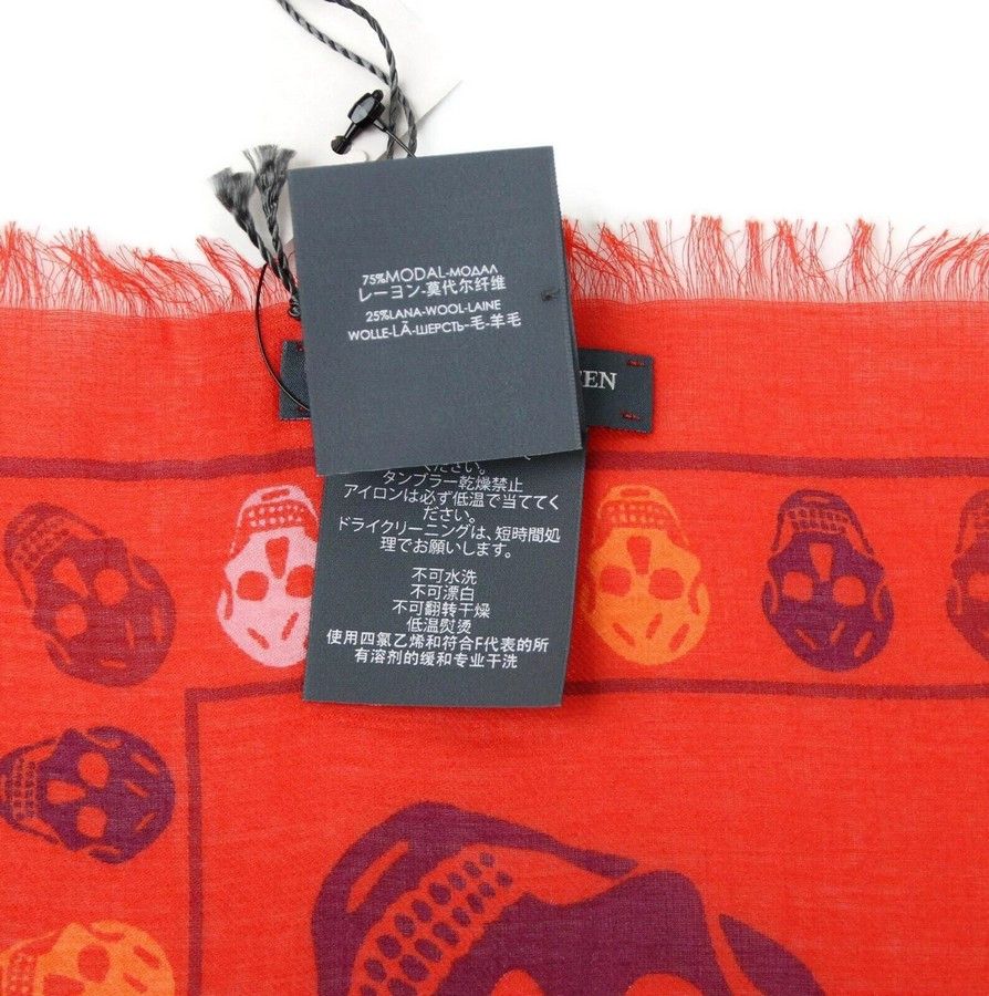 Alexander McQueen Women's Red Modal / Wool Multiskull Box Print Shawl Scarf Size ONE SIZE - 4 Thumbnail