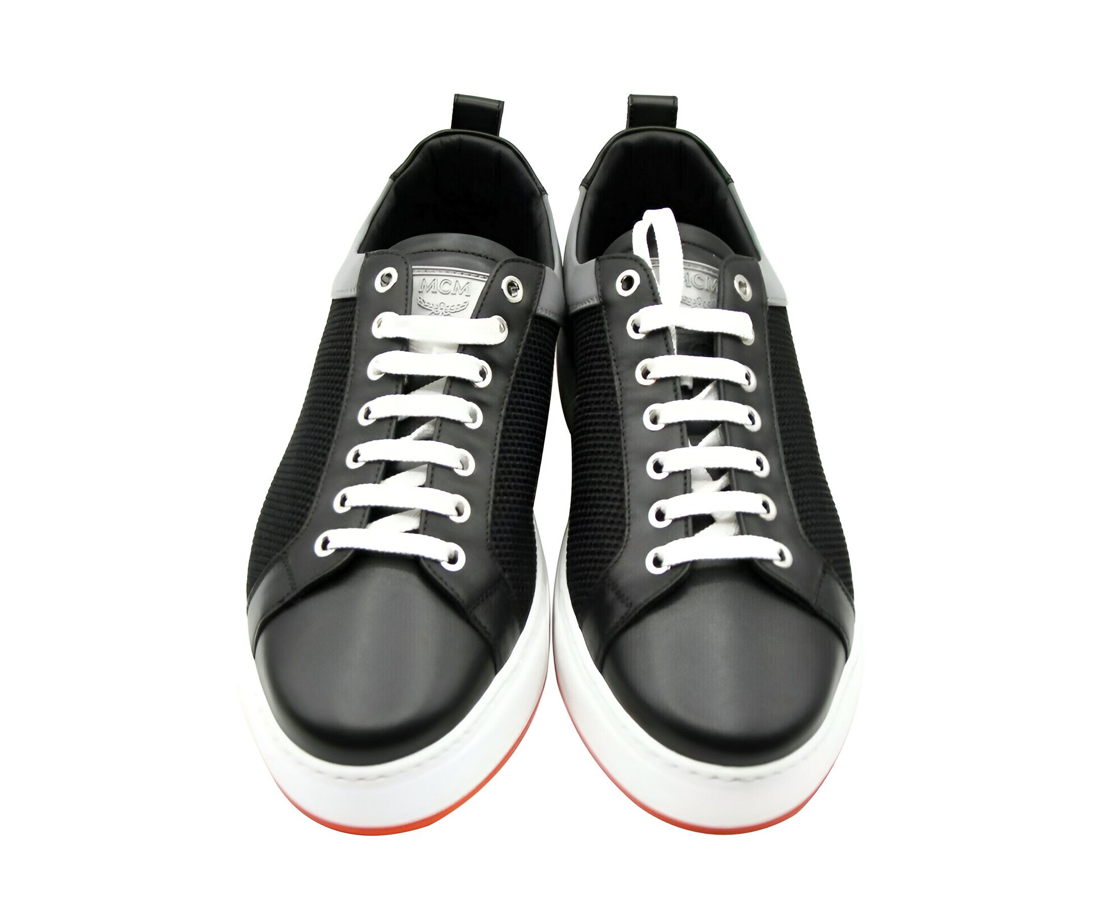 MCM Women's Black Leather Silver Reflective Canvas Sneaker (36 Size US 6 / IT 36 - 4 Thumbnail