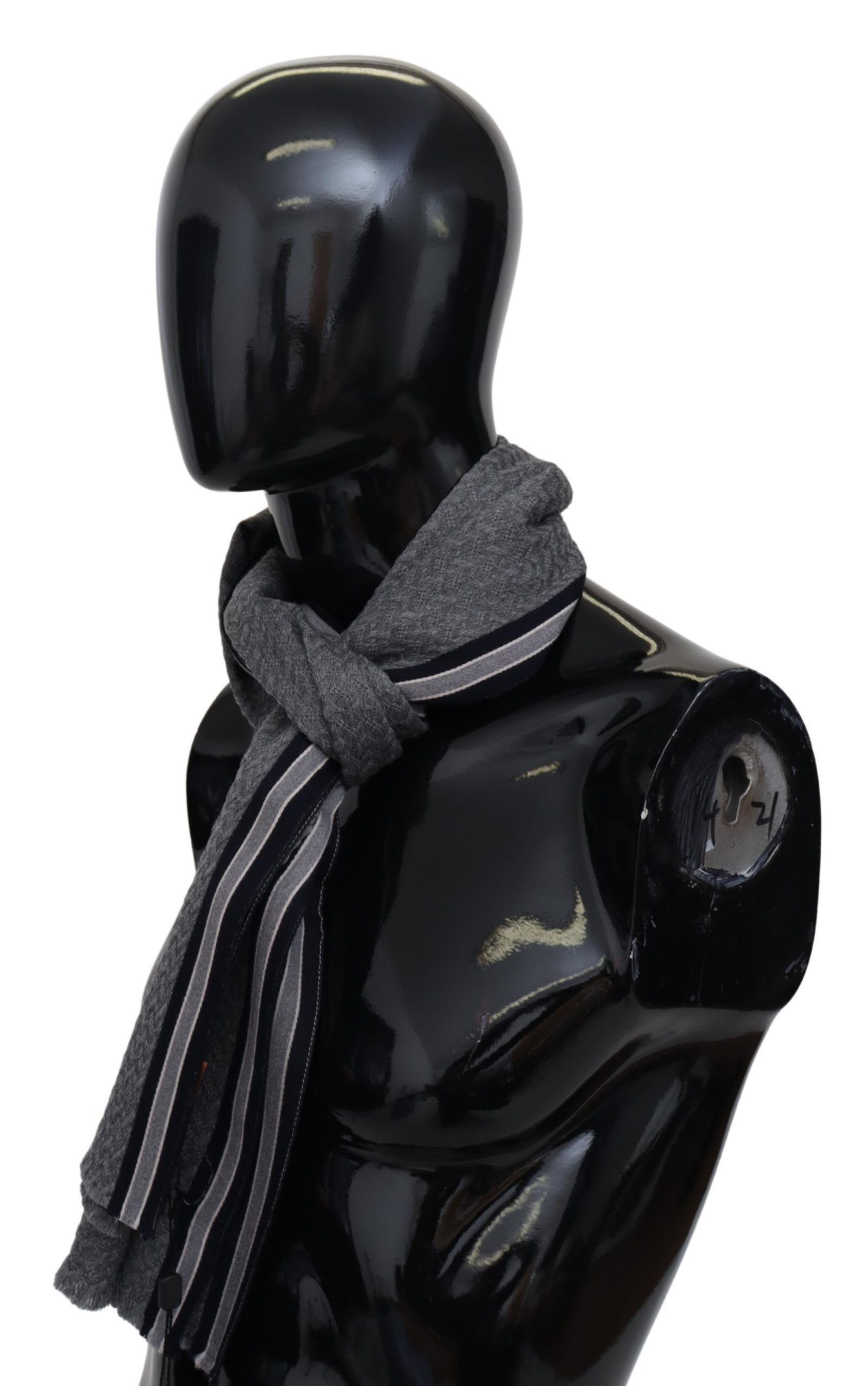 Missoni Elegant Gray Wool Scarf with Signature Men's Stripes Size ONE SIZE - 2 Thumbnail