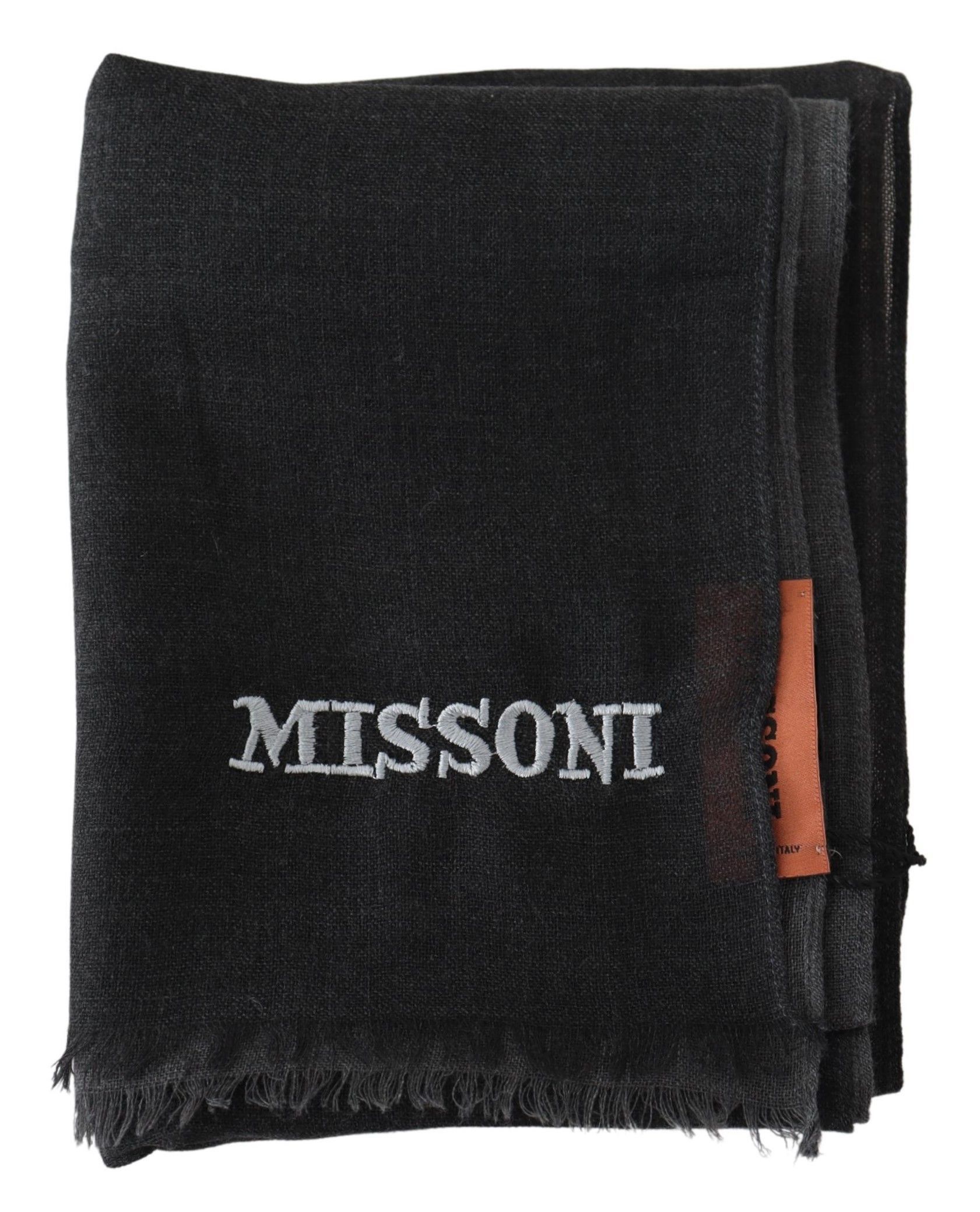 Missoni Elegant Black Wool Scarf with Embroidered Men's Logo Size ONE SIZE - 4 Thumbnail