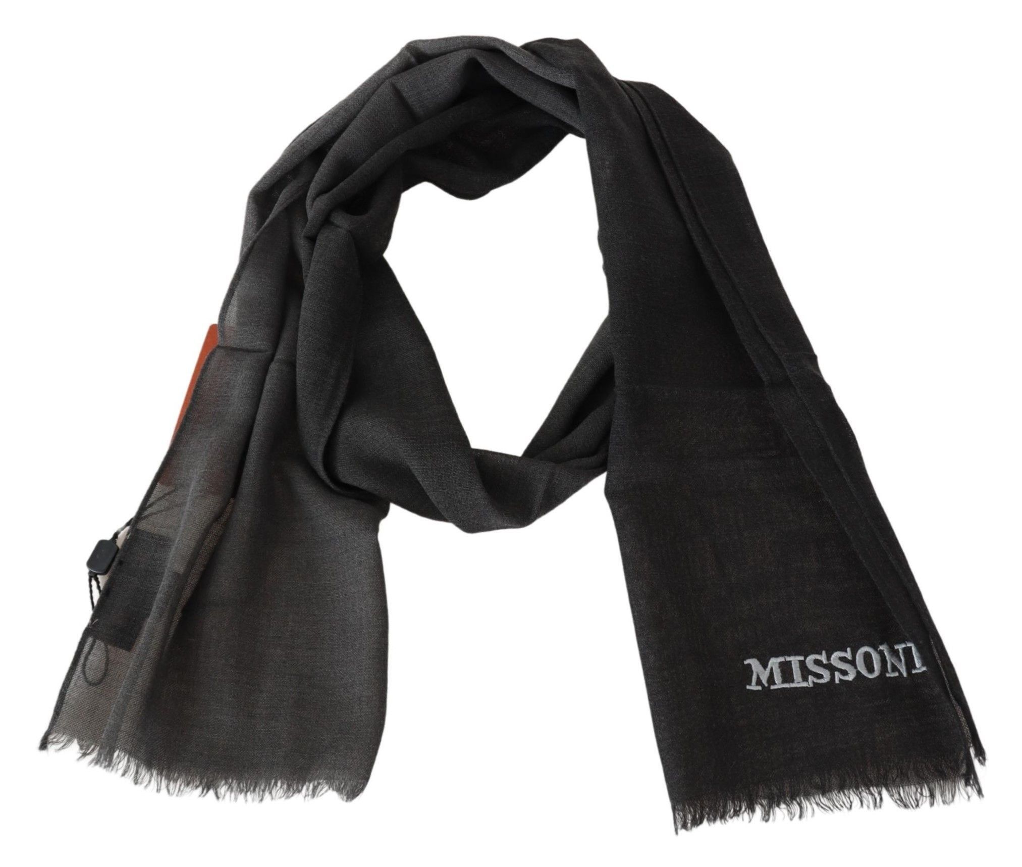 Missoni Elegant Black Wool Scarf with Embroidered Men's Logo Size ONE SIZE - 3 Thumbnail
