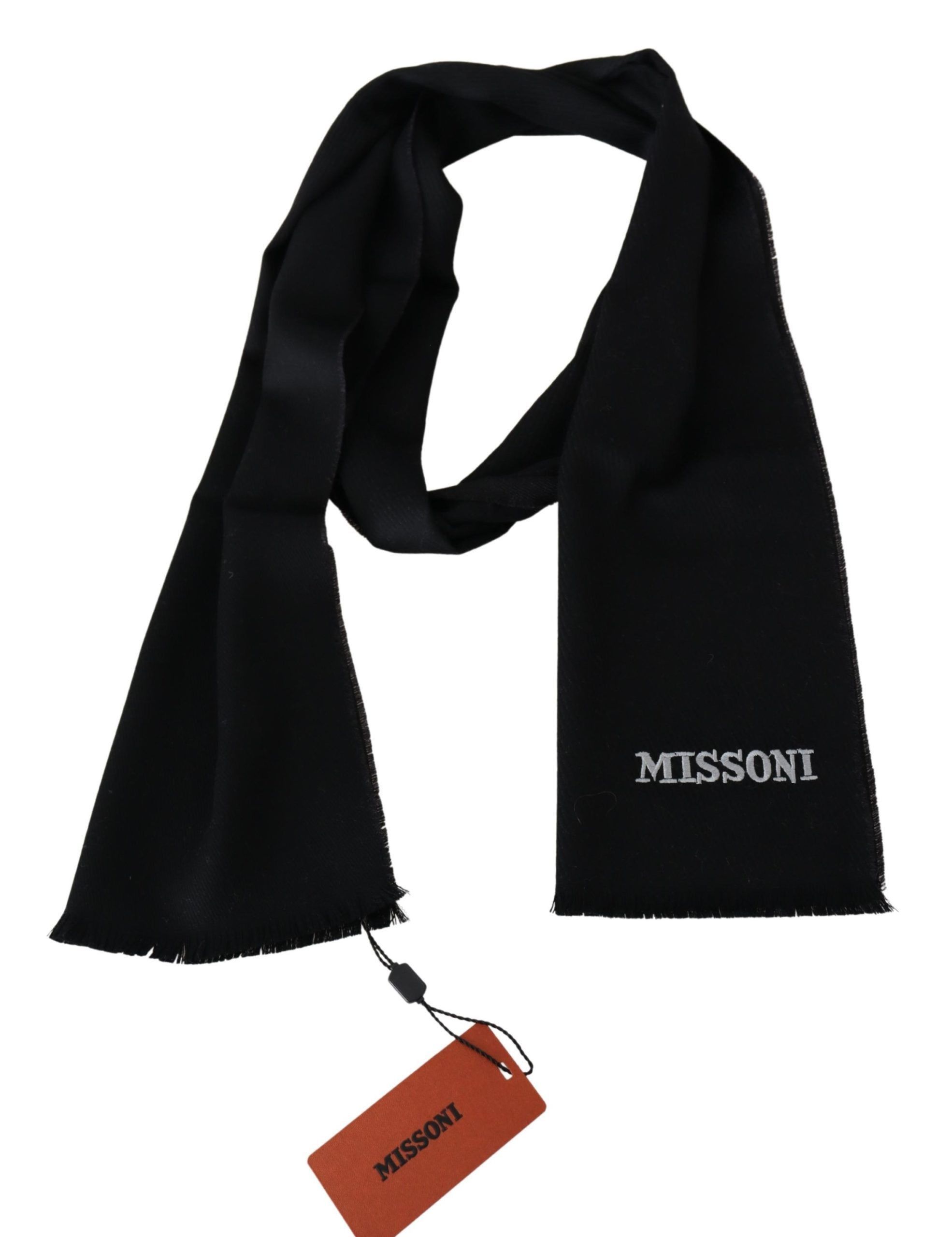 Missoni Elegant Embroidered Wool Scarf in Men's Black Size ONE SIZE - 3 Thumbnail