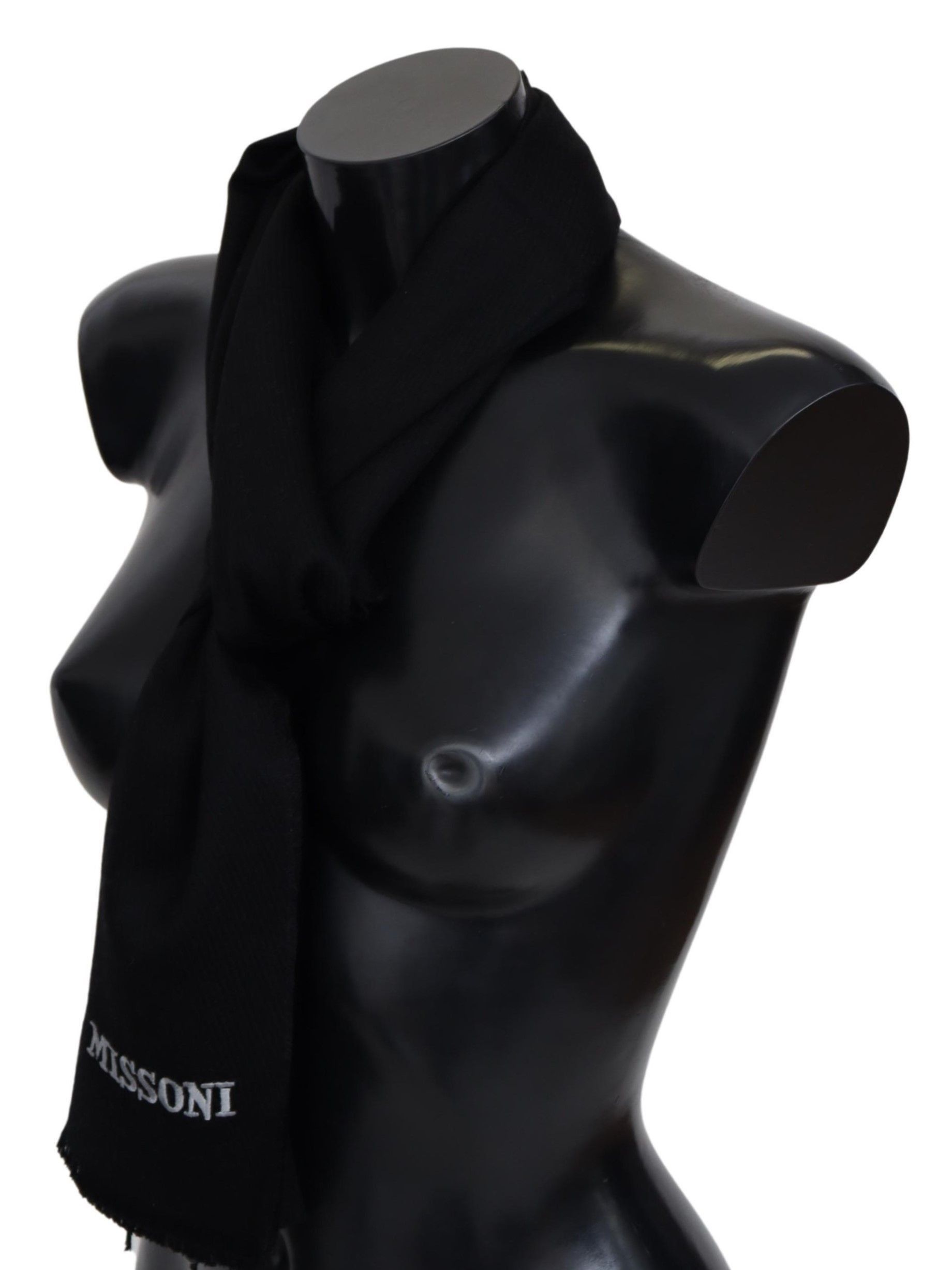 Missoni Elegant Embroidered Wool Scarf in Men's Black Size ONE SIZE - 2 Thumbnail