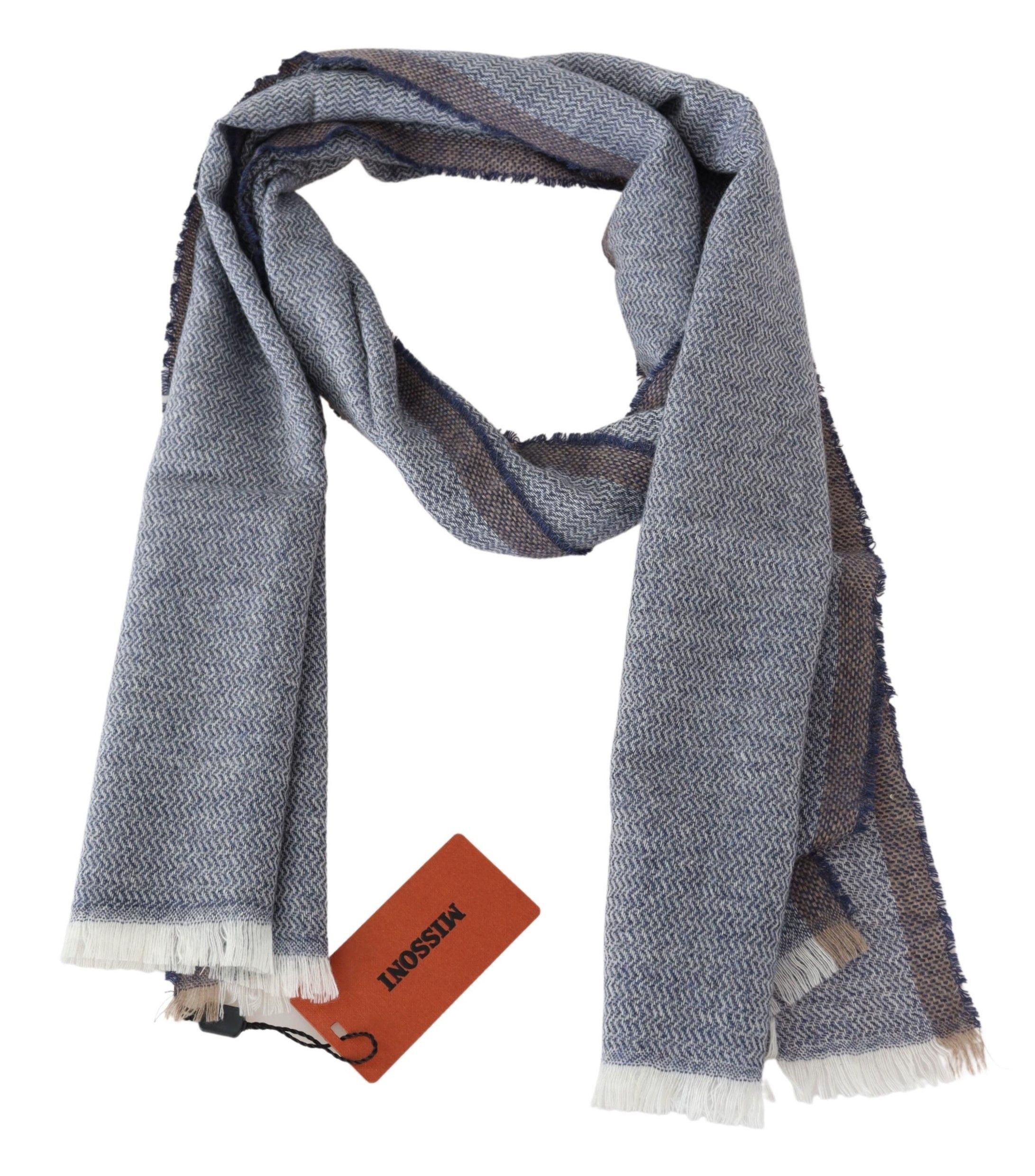 Missoni Elegant Gray Wool Scarf with Stripes and Men's Fringes Size ONE SIZE - 2 Thumbnail