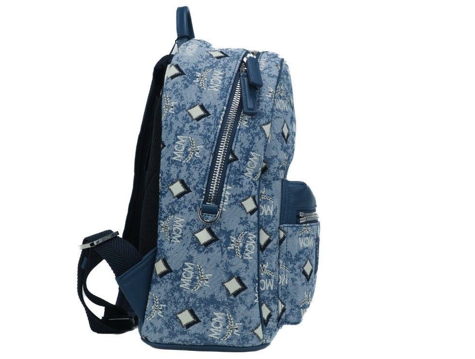 MCM Stark Small Blue Vintage Jacquard Monogram Logo Fabric Size ONE SIZE - 4 Thumbnail