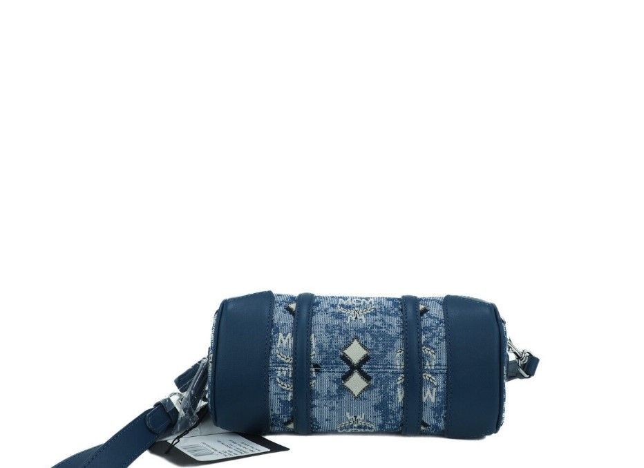 MCM Boston Mini Blue Vintage Jacquard Logo Fabric Satchel Size ONE SIZE - 3 Thumbnail
