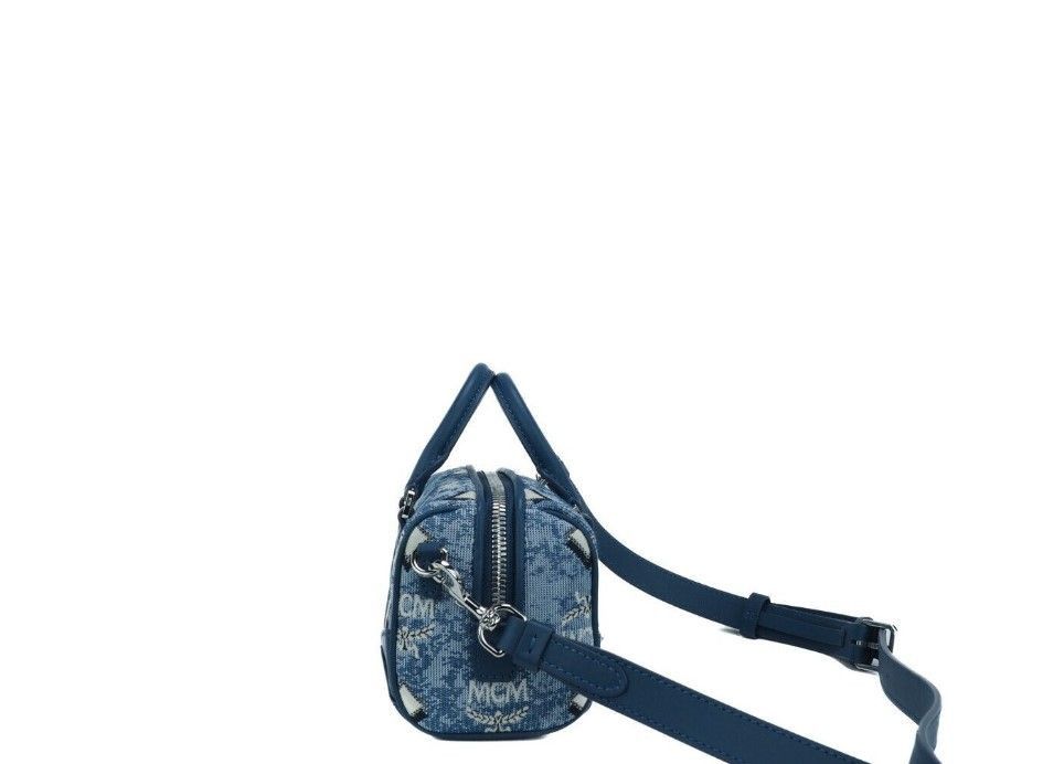 MCM Boston Mini Blue Vintage Jacquard Logo Fabric Satchel Size ONE SIZE - 4 Thumbnail