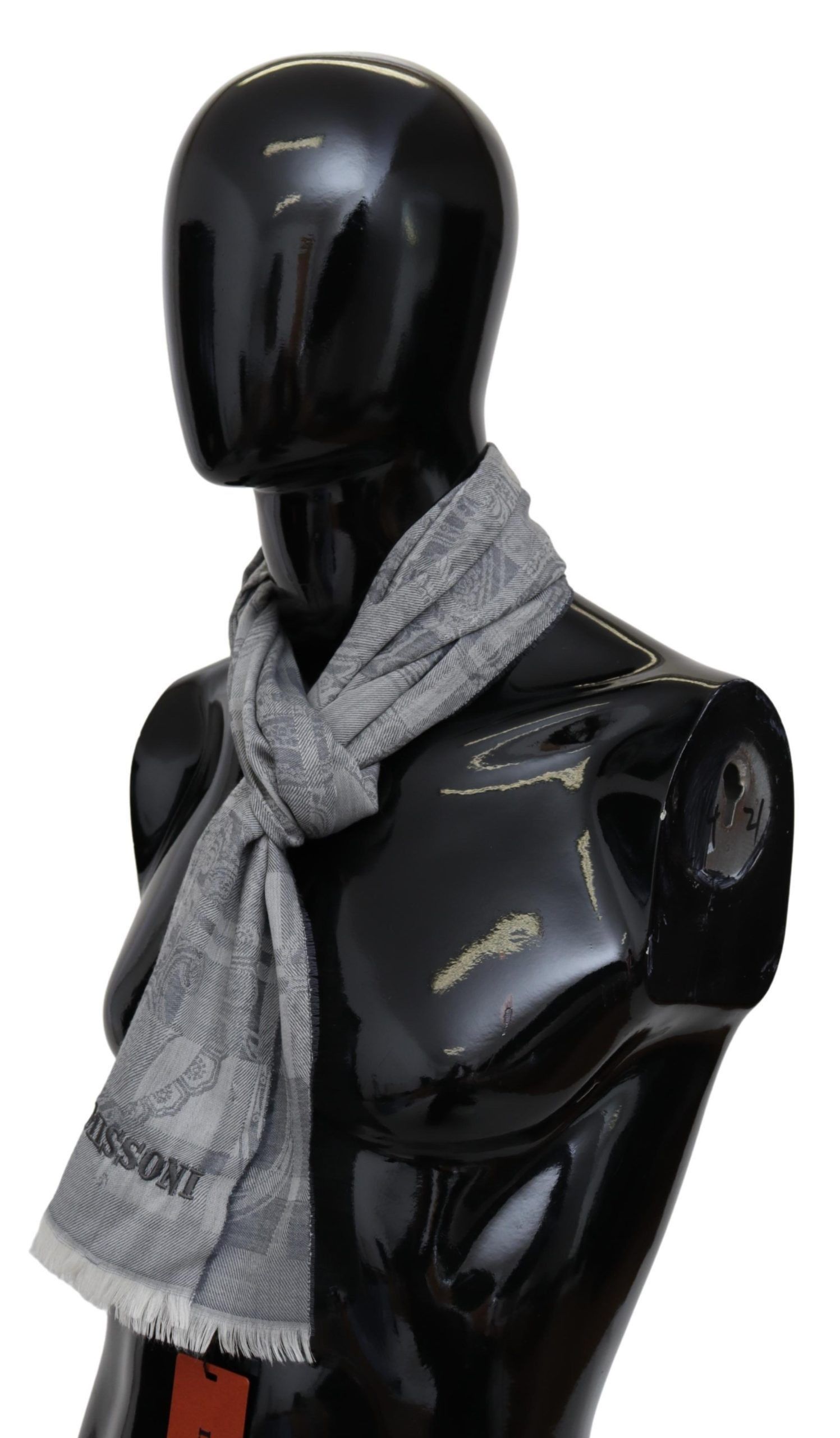 Missoni Chic Unisex Gray Wool Scarf with Logo Men's Embroidery Size ONE SIZE - 2 Thumbnail