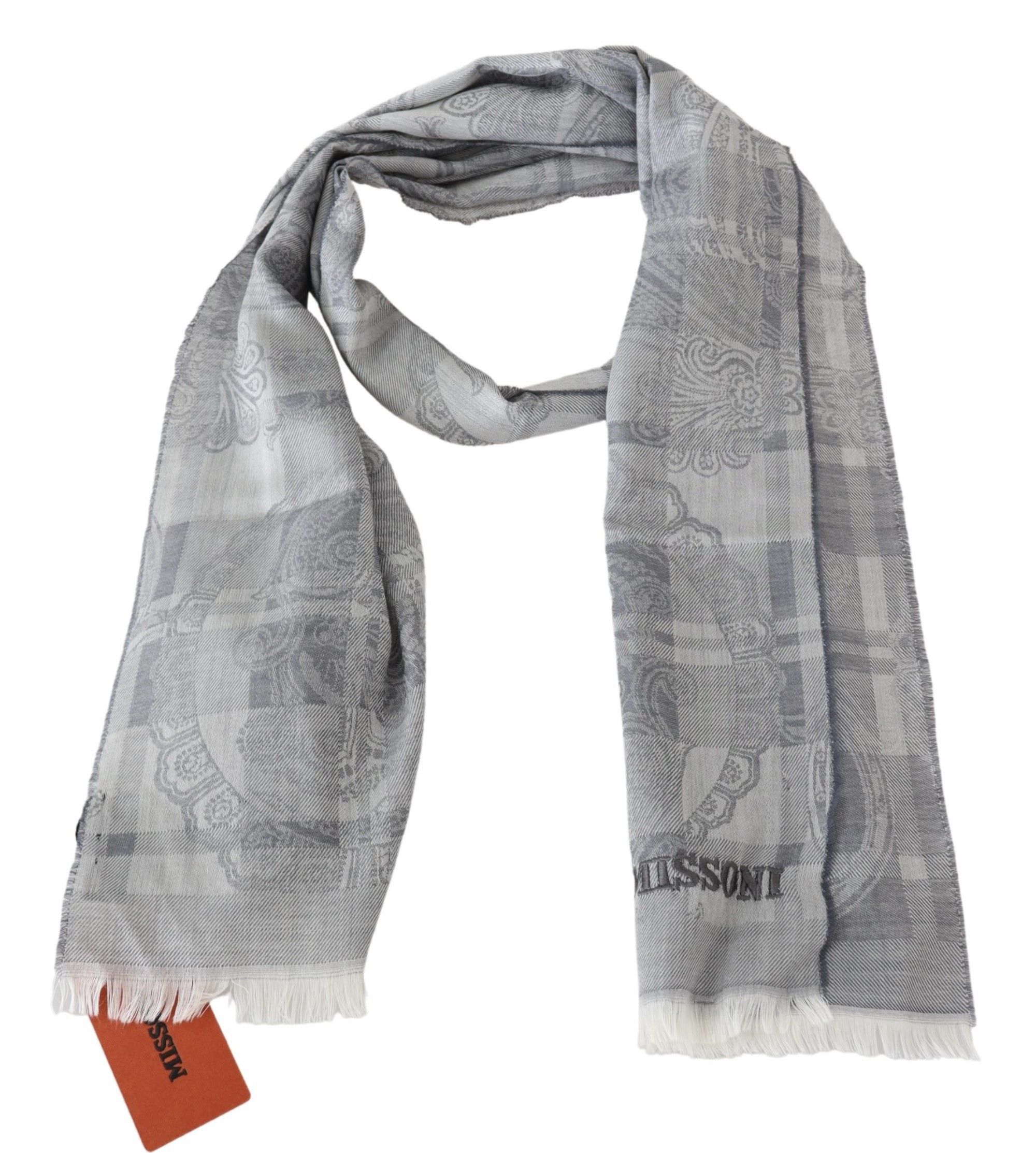 Missoni Chic Unisex Gray Wool Scarf with Logo Men's Embroidery Size ONE SIZE - 3 Thumbnail