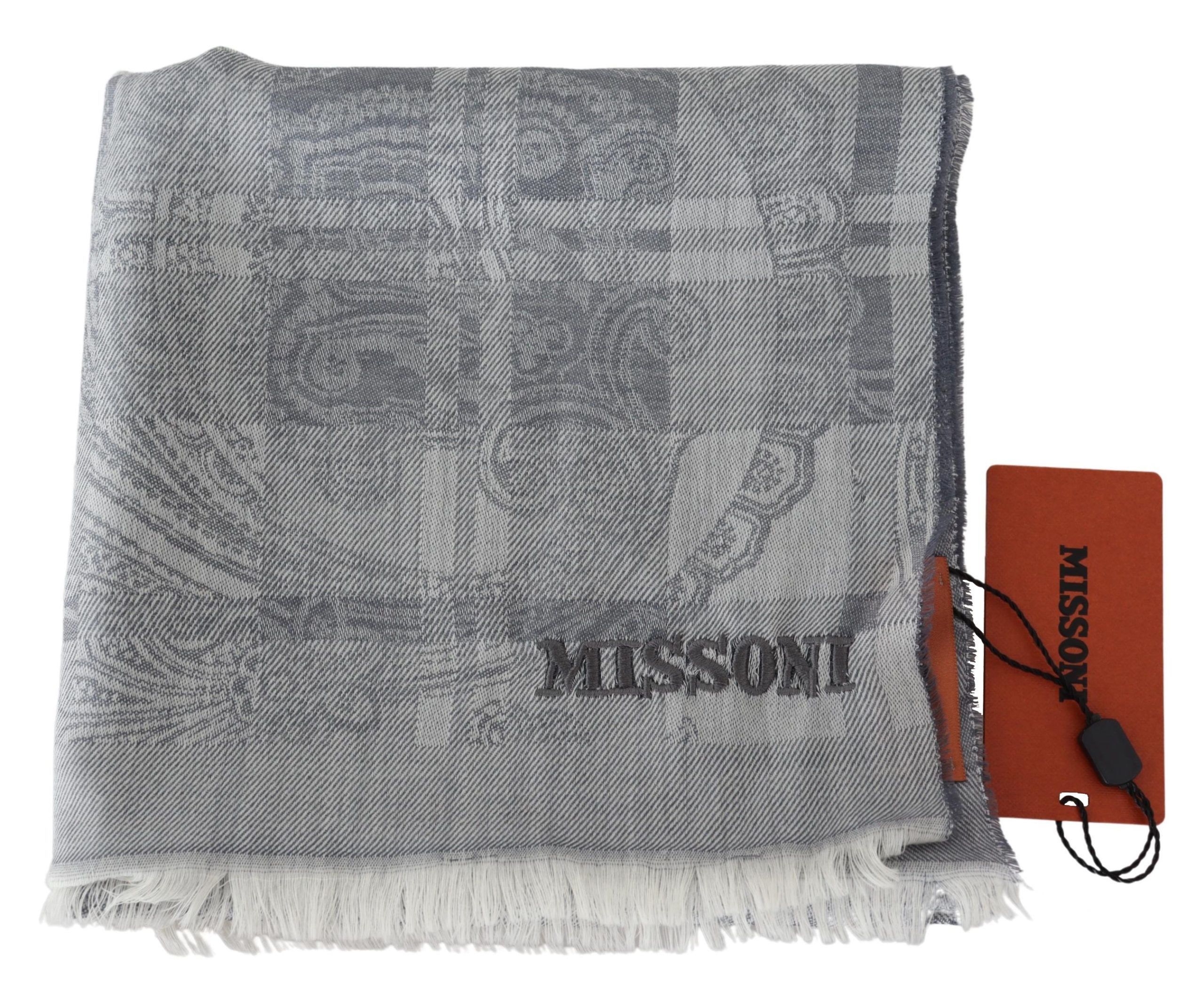 Missoni Chic Unisex Gray Wool Scarf with Logo Men's Embroidery Size ONE SIZE - 4 Thumbnail