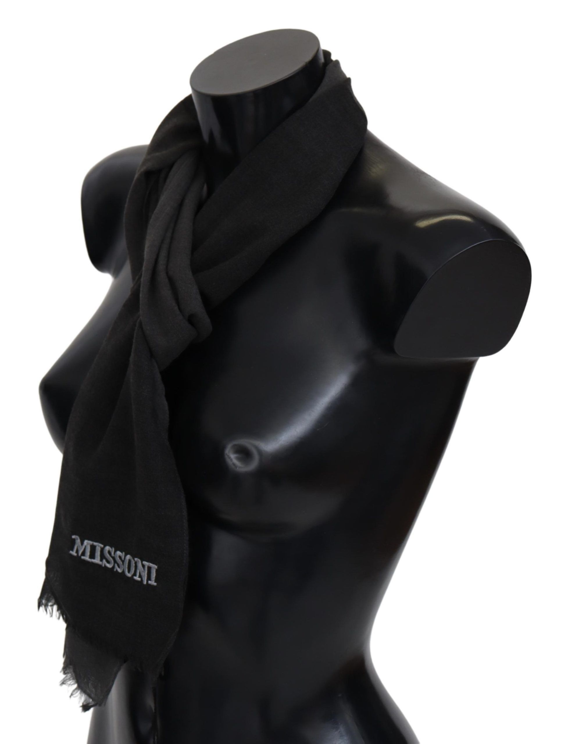Missoni Elegant Black Wool Scarf with Men's Fringes Size ONE SIZE - 2 Thumbnail