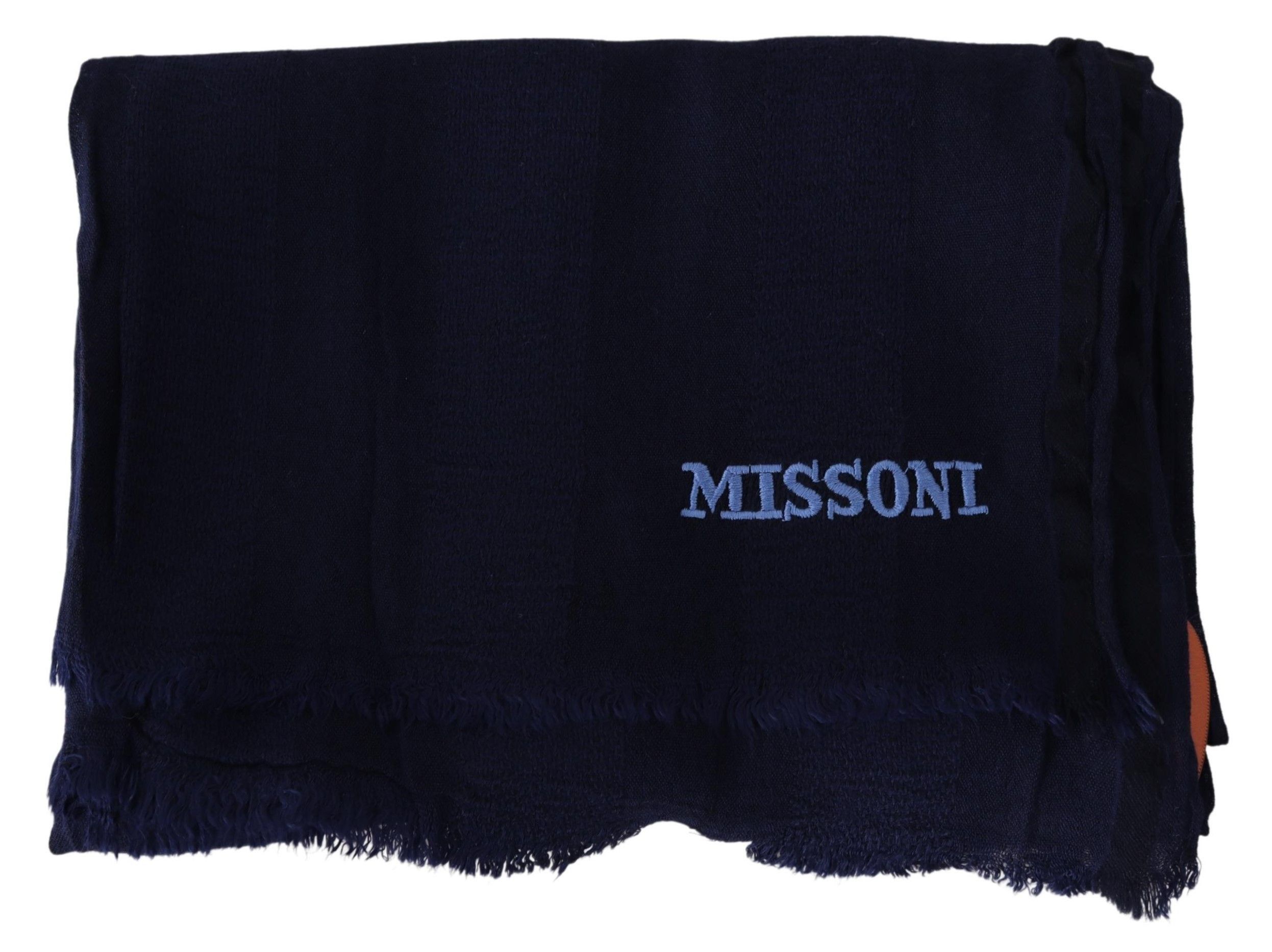 Missoni Elegant Blue Wool Scarf with Embroidered Men's Logo Size ONE SIZE - 3 Thumbnail