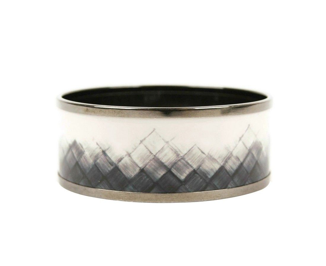 Bottega Veneta White / Black Enamel Metal Woven Silver Bracelet (Small) Size ONE SIZE - 2 Thumbnail