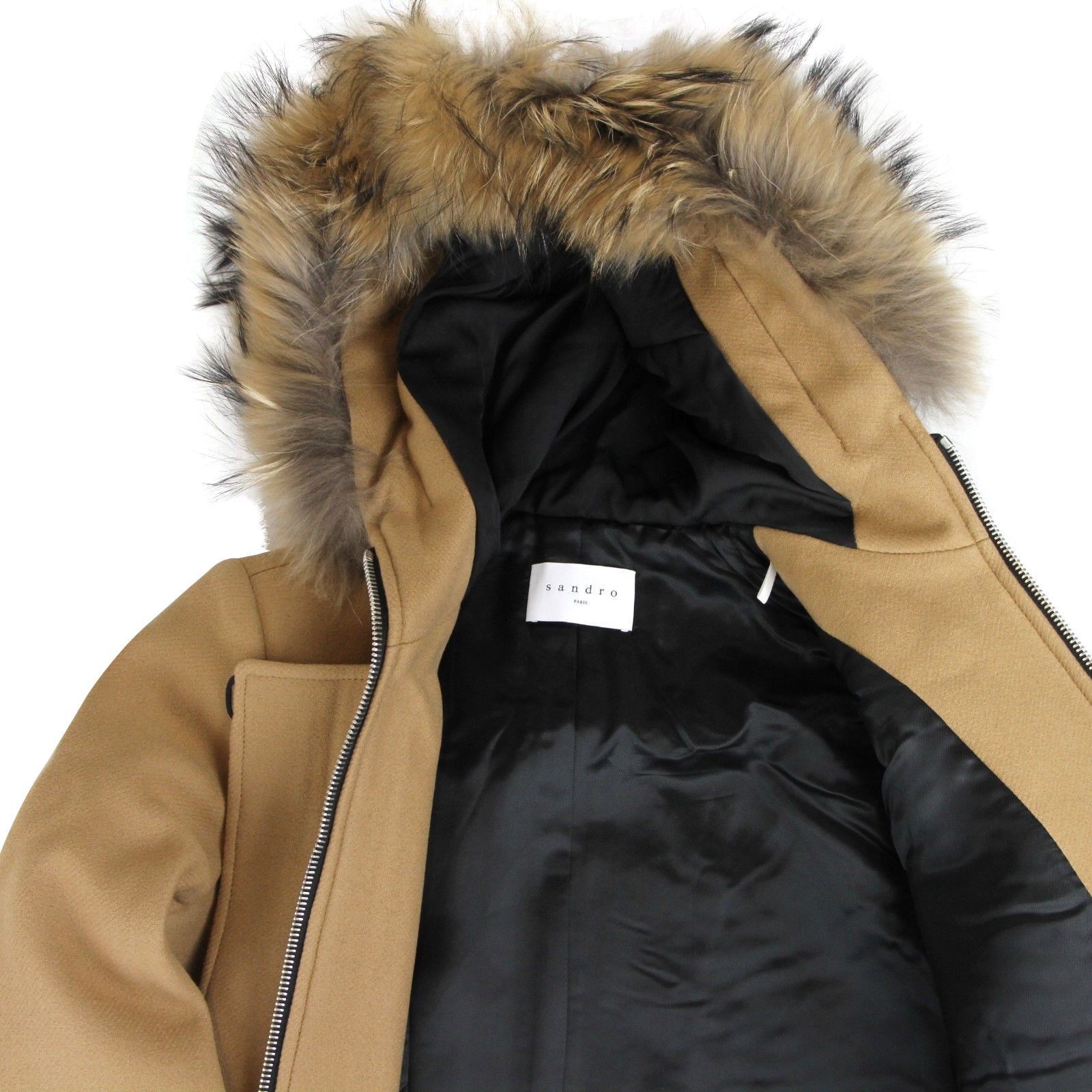 Sandro Women's Camel Kurt Wool Coat Fur Trim Women's Hood Size S / US 4 / IT 40 - 5 Thumbnail