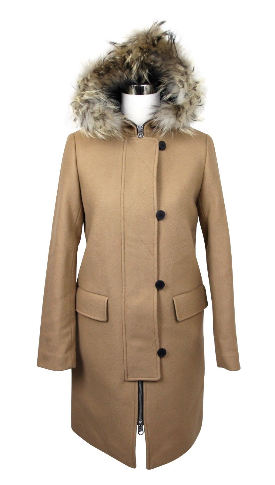 Sandro Women's Camel Kurt Wool Coat Fur Trim Women's Hood Size S / US 4 / IT 40 - 2 Thumbnail