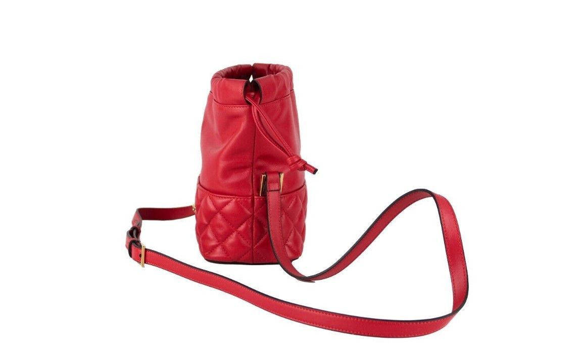 Versace Red Quilted Leather Drawstring Shoulder Bag Bucket Size ONE SIZE - 3 Thumbnail