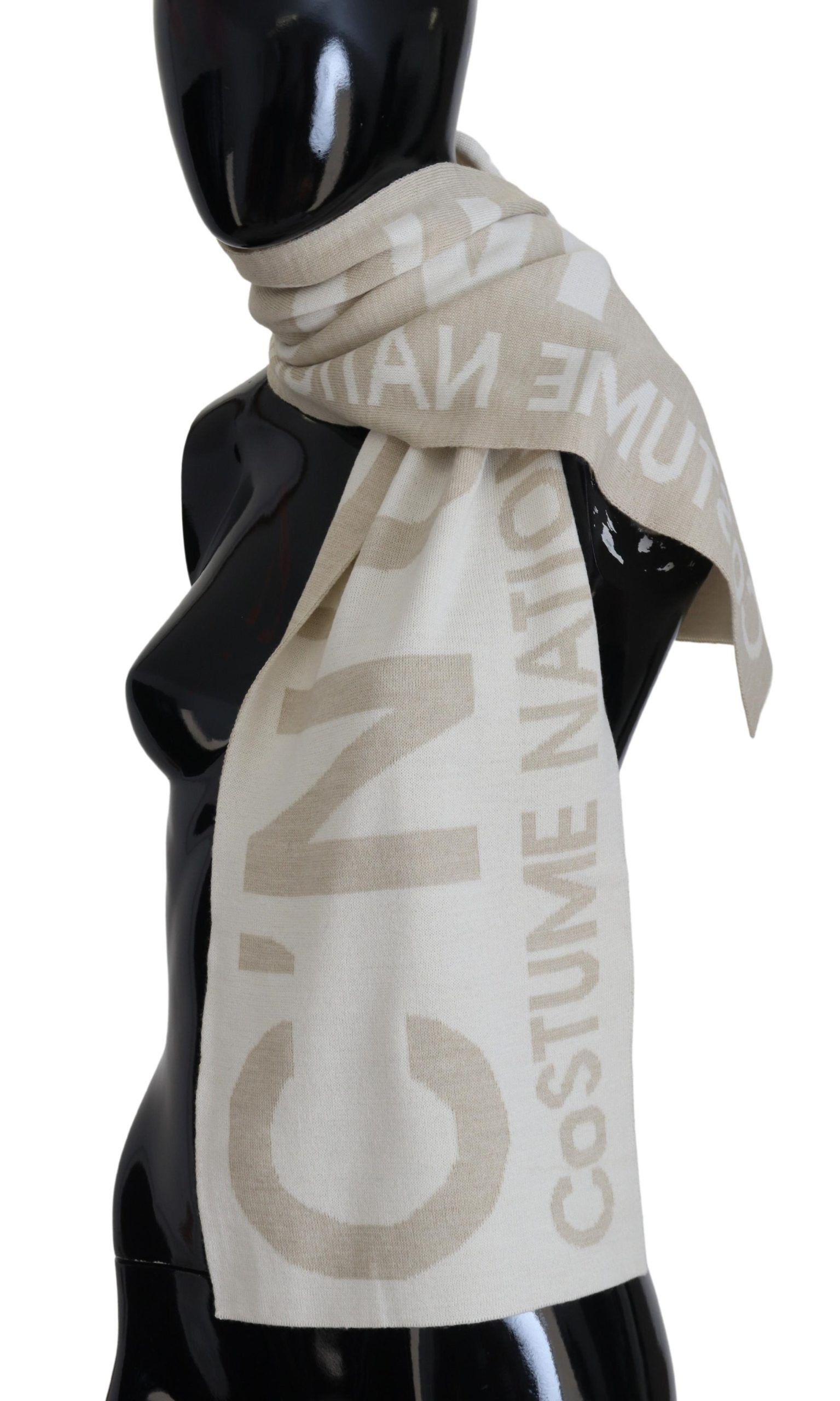 Costume National Elegant Beige Wool-Blend Scarf Women's Wrap Size ONE SIZE - 2 Thumbnail