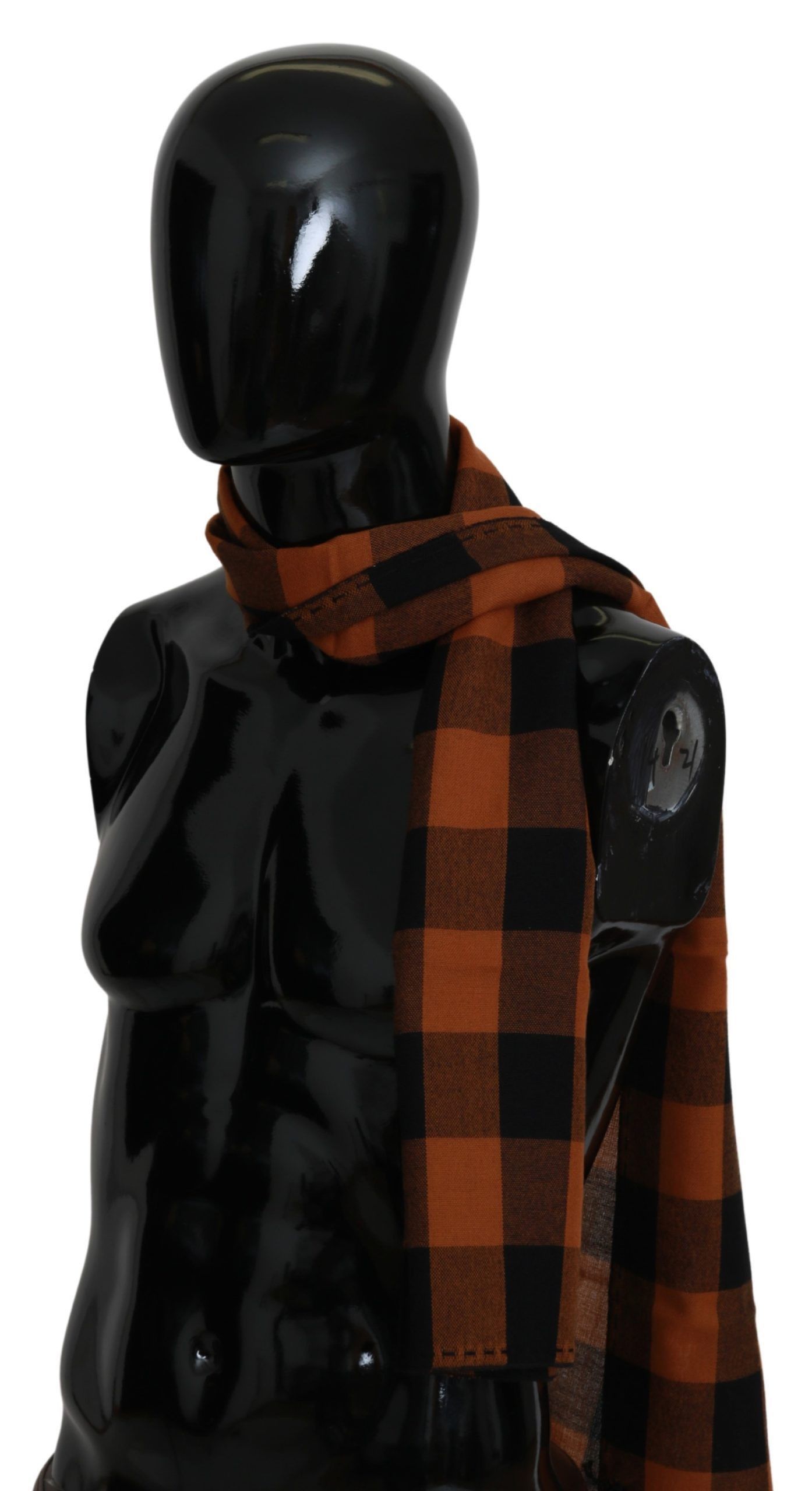 Costume National Chic Orange Check Wool Blend Men's Scarf Size ONE SIZE - 4 Thumbnail