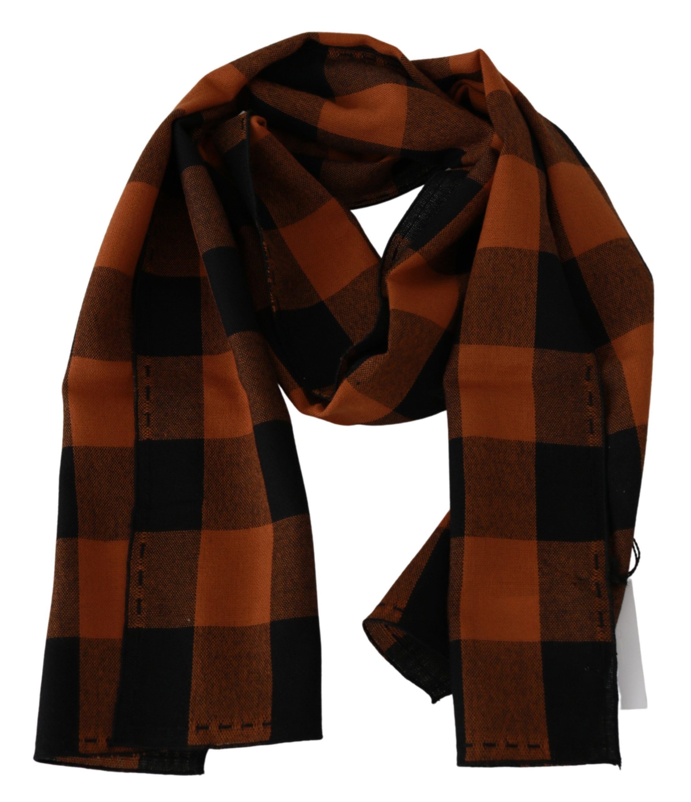 Costume National Chic Orange Check Wool Blend Men's Scarf Size ONE SIZE - 2 Thumbnail