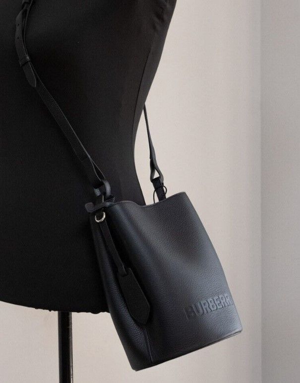 Burberry Lorne Small Black Pebbled Leather Bucket Crossbody Handbag Size ONE SIZE - 2 Thumbnail
