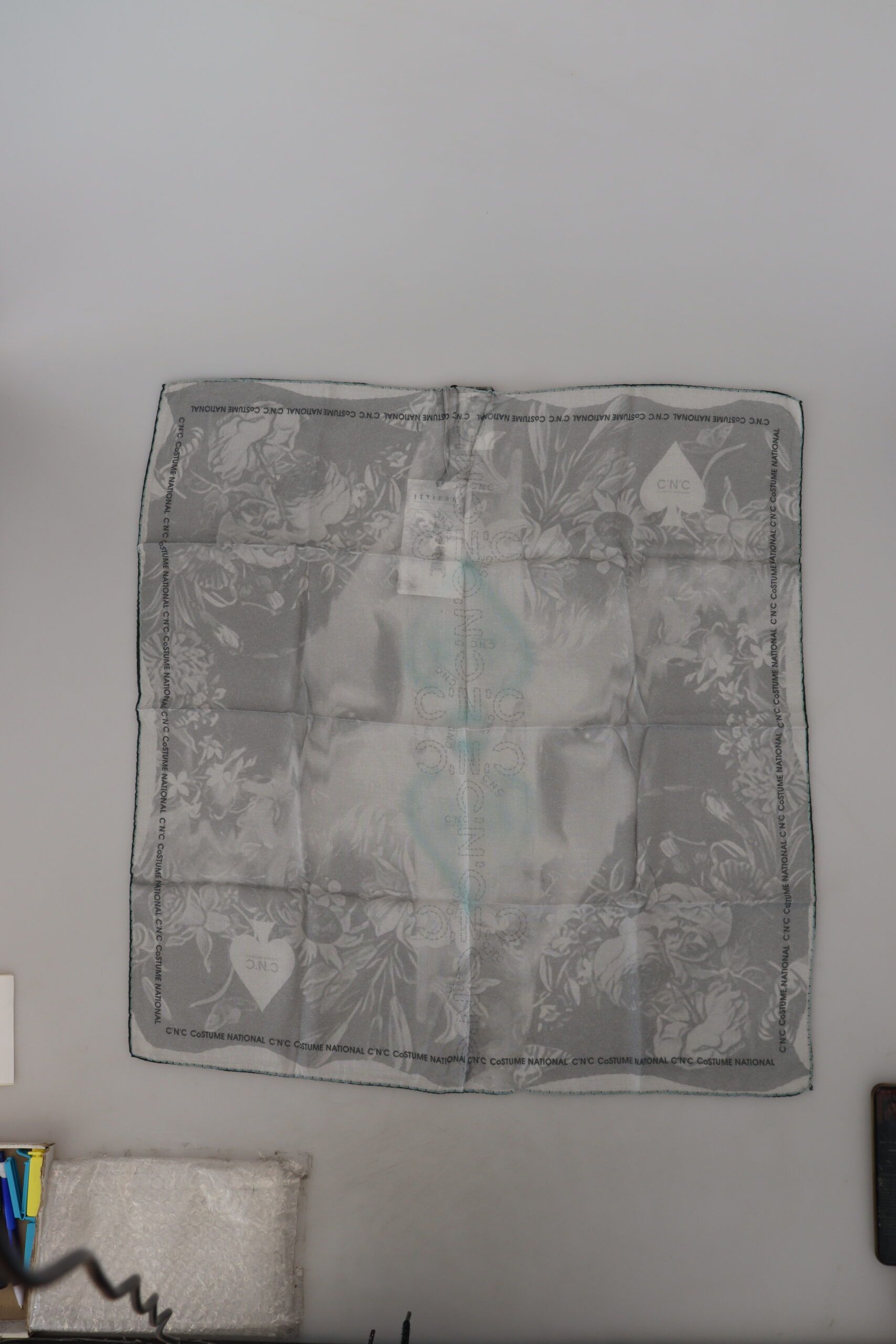 Costume National Elegant Grey Cotton Square Women's Scarf Size ONE SIZE - 3 Thumbnail