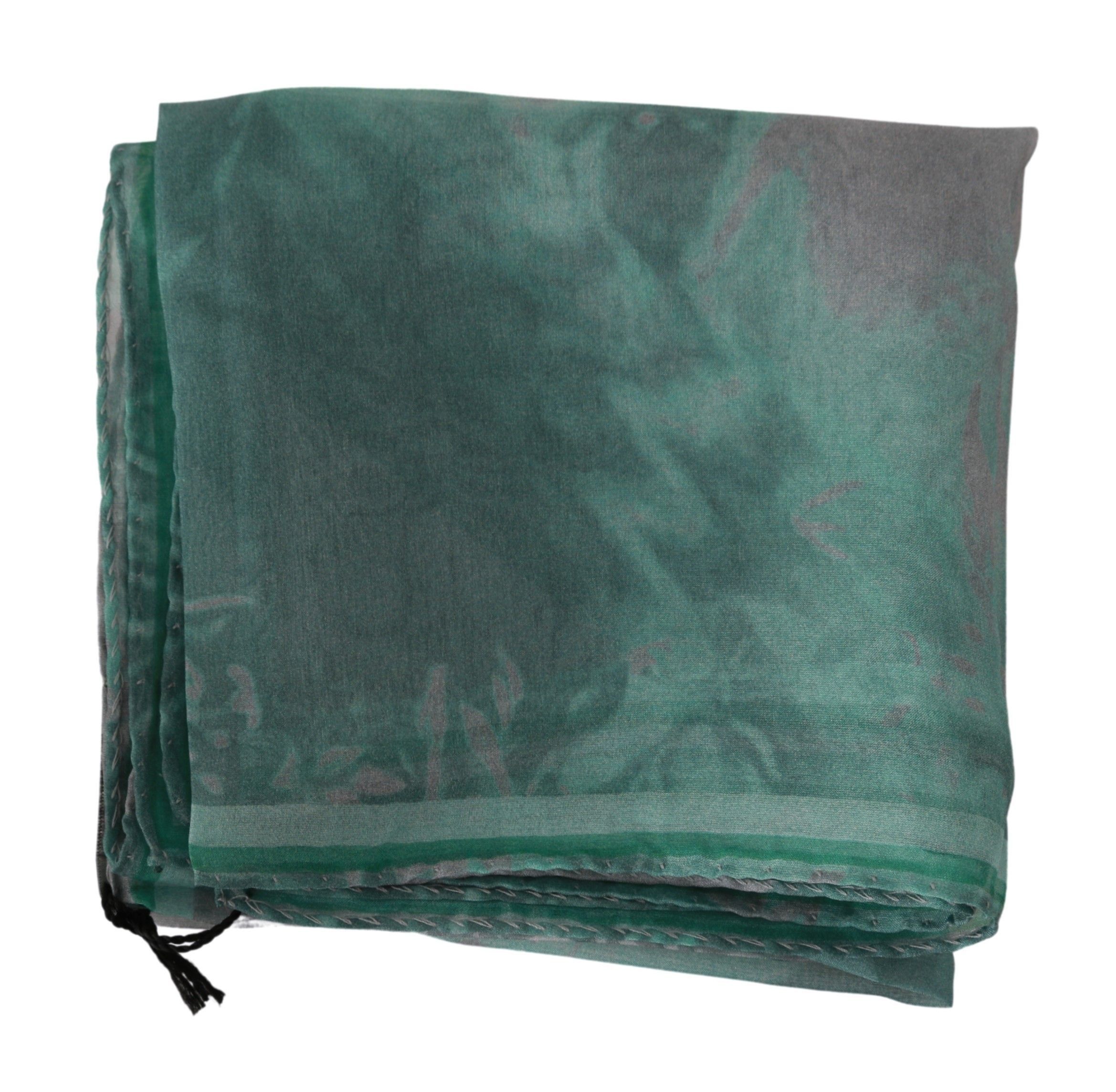 Costume National Elegant Silk Green Printed Women's Scarf Size ONE SIZE - 4 Thumbnail