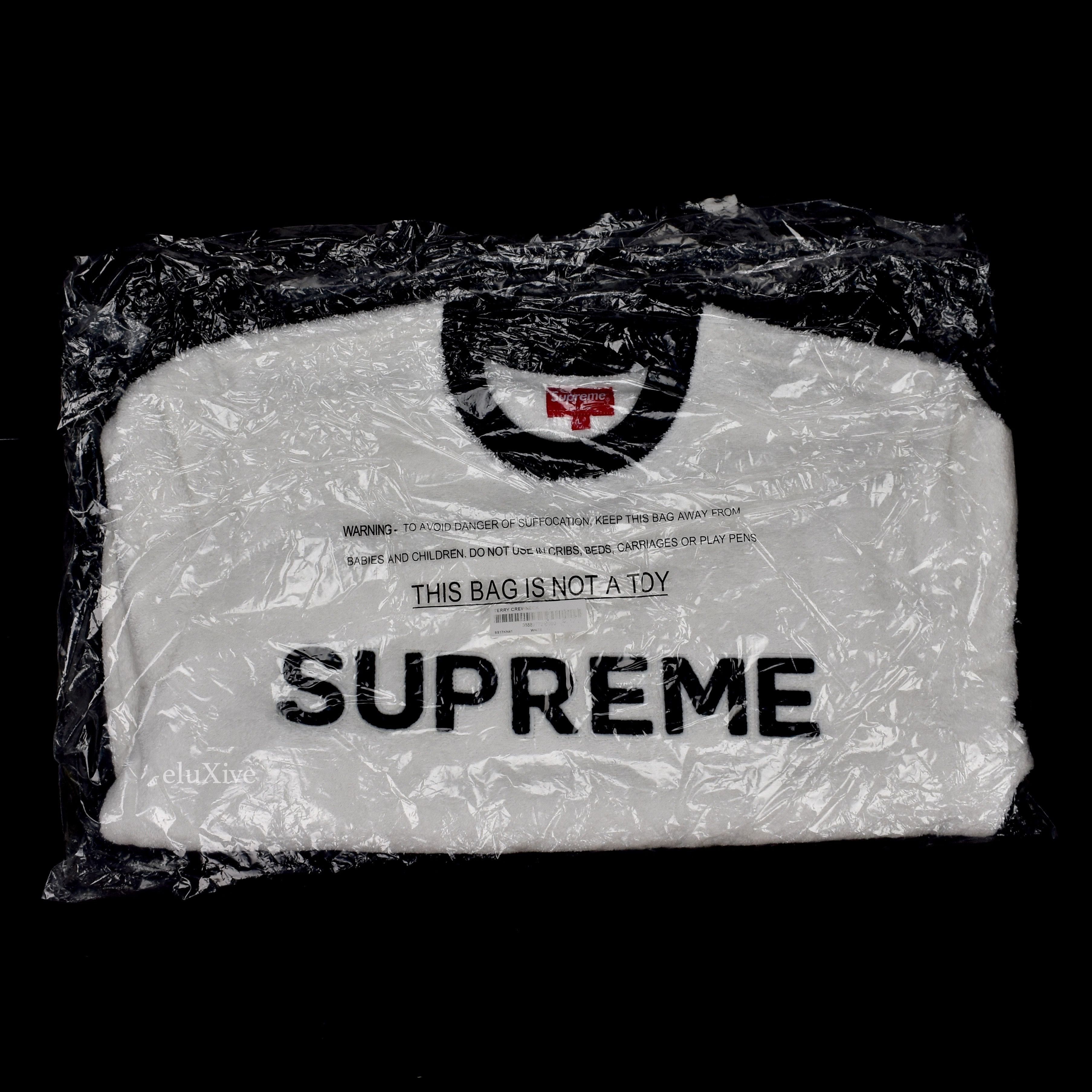 Supreme White Terry Towel Logo Sweatshirt DS | Grailed