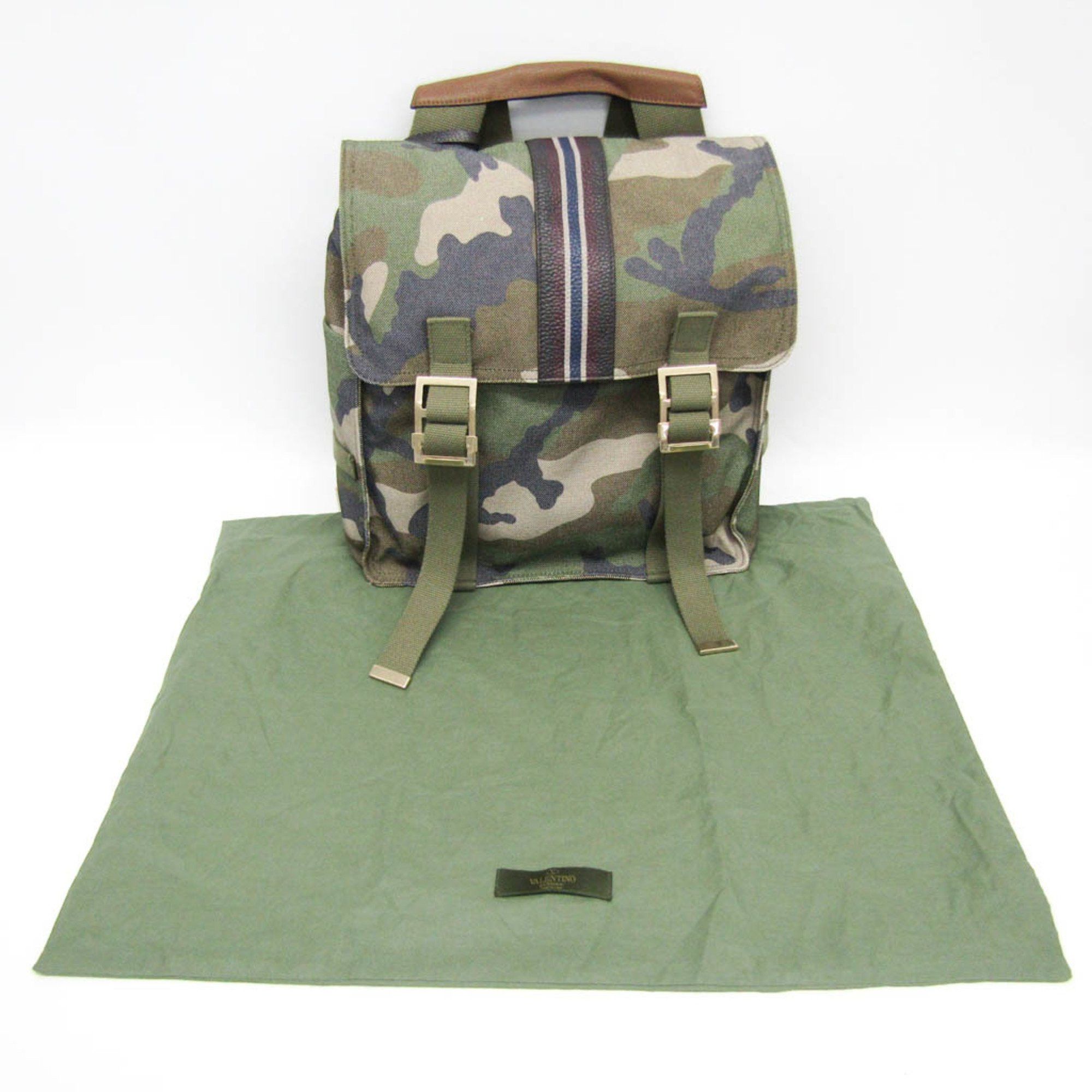 Valentino Valentino Garavani Military Women,Men Leather,Canvas Backpack Khaki Size ONE SIZE - 16 Thumbnail