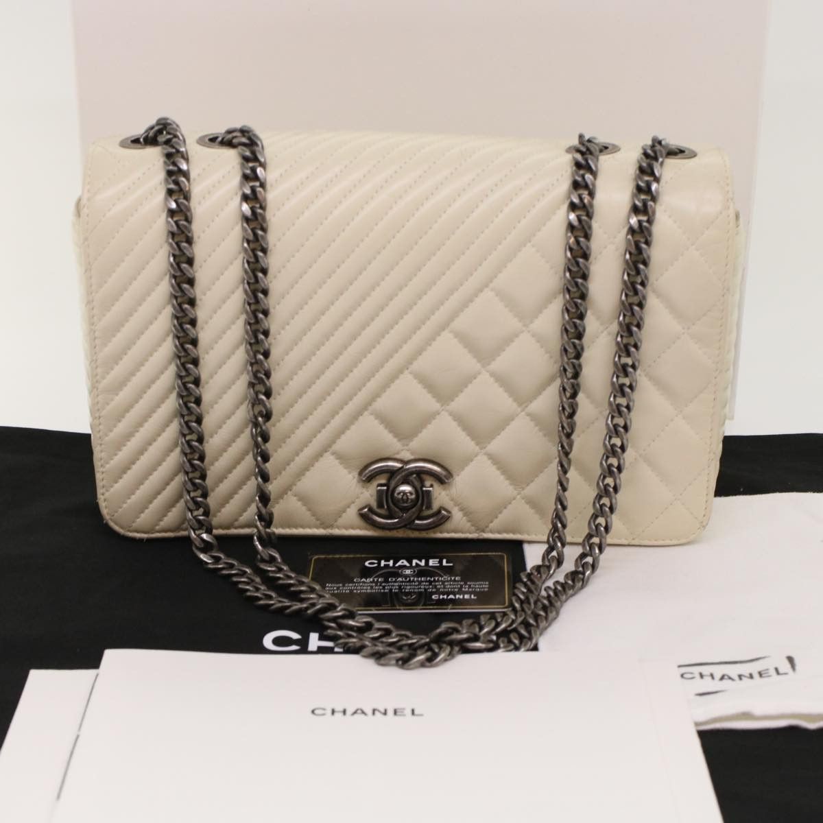 Chanel Coco Boy White Leather Shoulder Bag (Pre-Owned) Size ONE SIZE - 8 Thumbnail