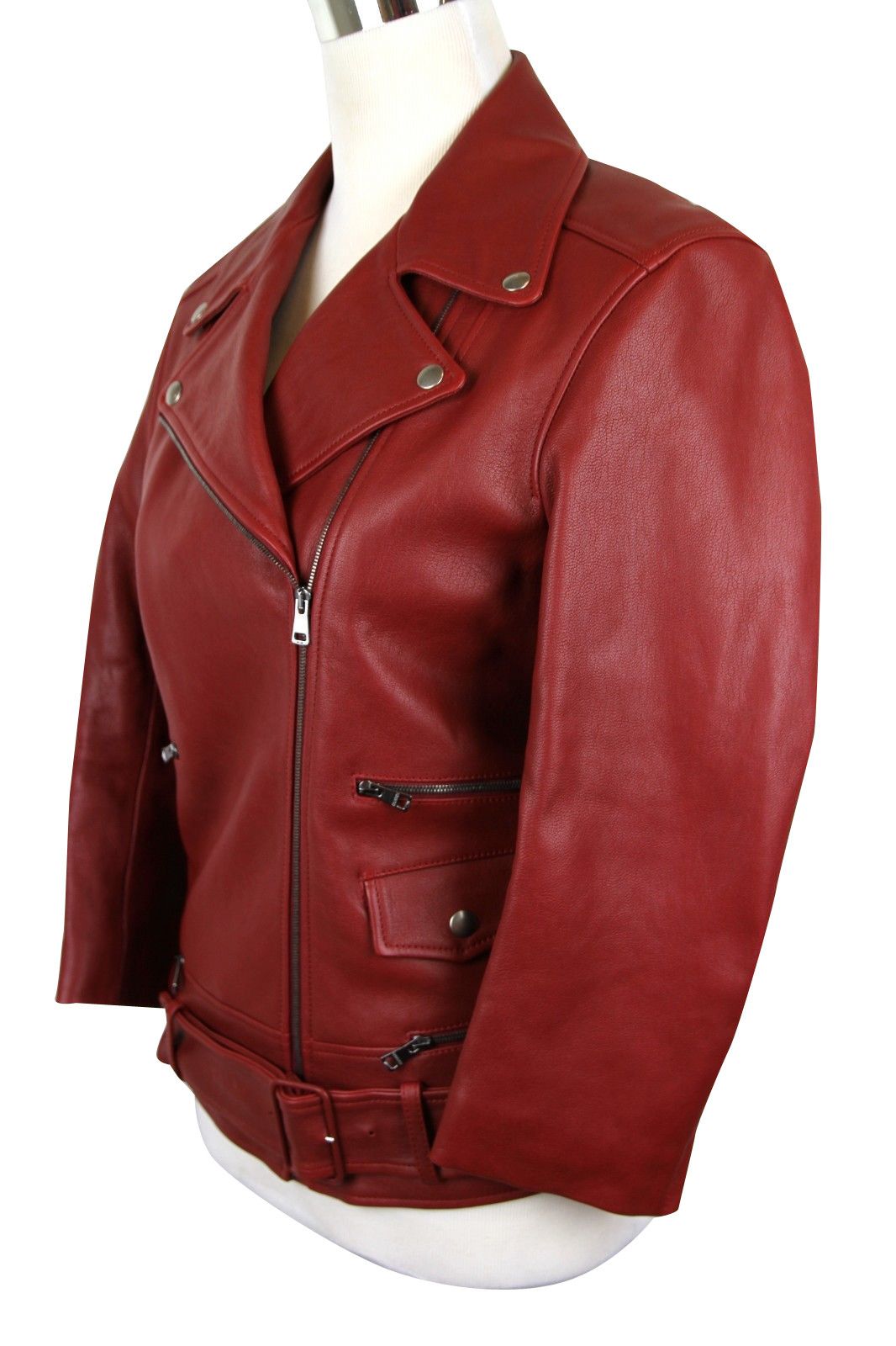Gucci Women's Quilted Lining Red Biker Leather Jacket (G 38) Size XS / US 0-2 / IT 36-38 - 3 Thumbnail