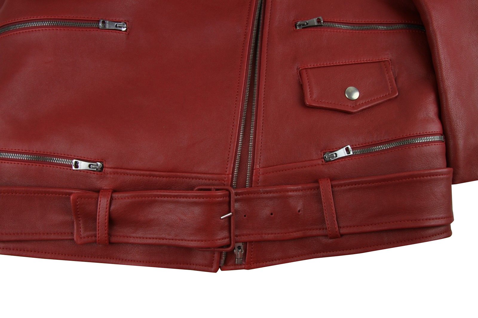 Gucci Women's Quilted Lining Red Biker Leather Jacket (G 38) Size XS / US 0-2 / IT 36-38 - 9 Thumbnail