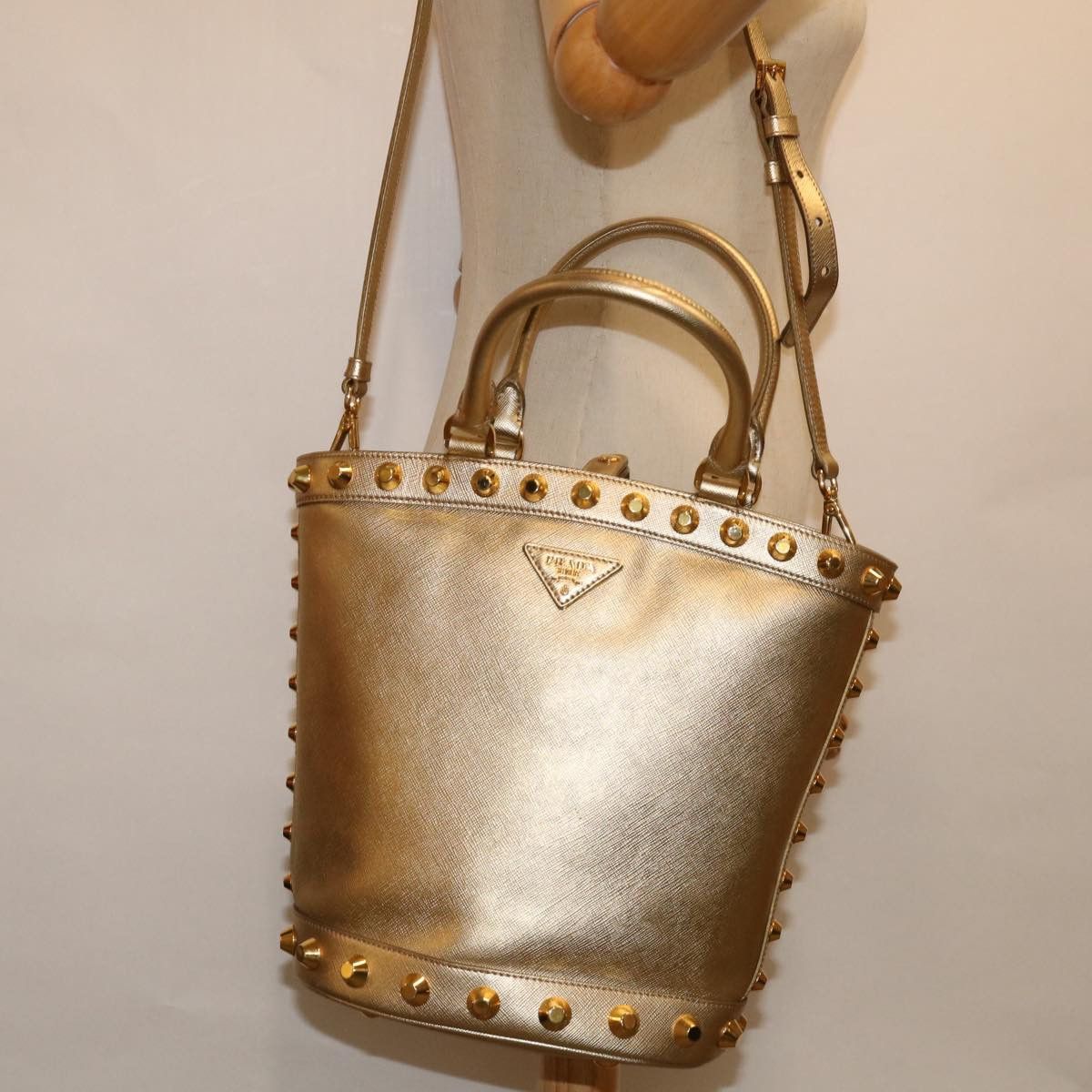 Prada Saffiano Gold Leather Handbag (Pre-Owned) Size ONE SIZE - 8 Thumbnail
