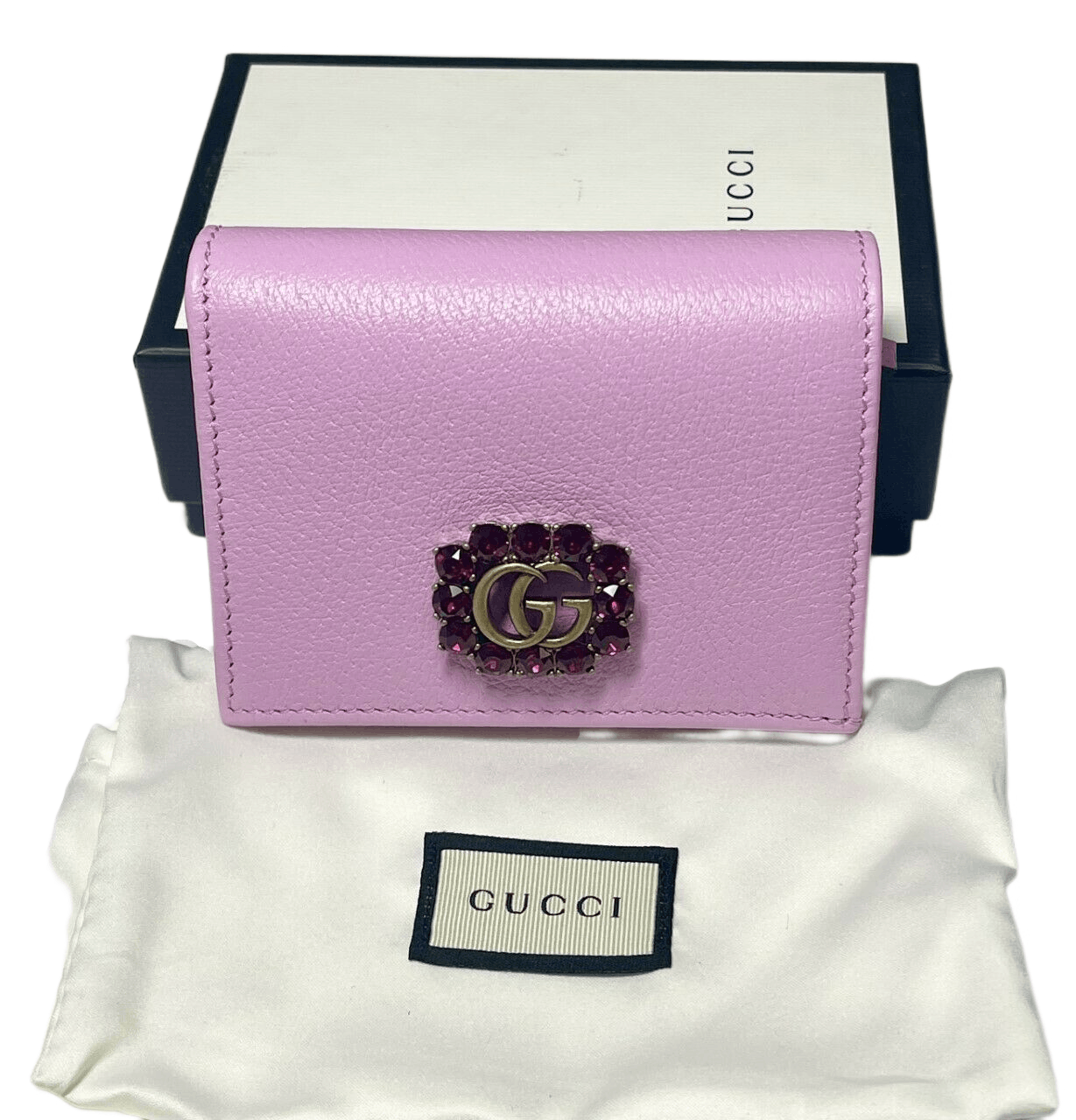 Gucci Marmont Women's Pink Leather Wallet w/Crystal Double G Size ONE SIZE - 7 Thumbnail