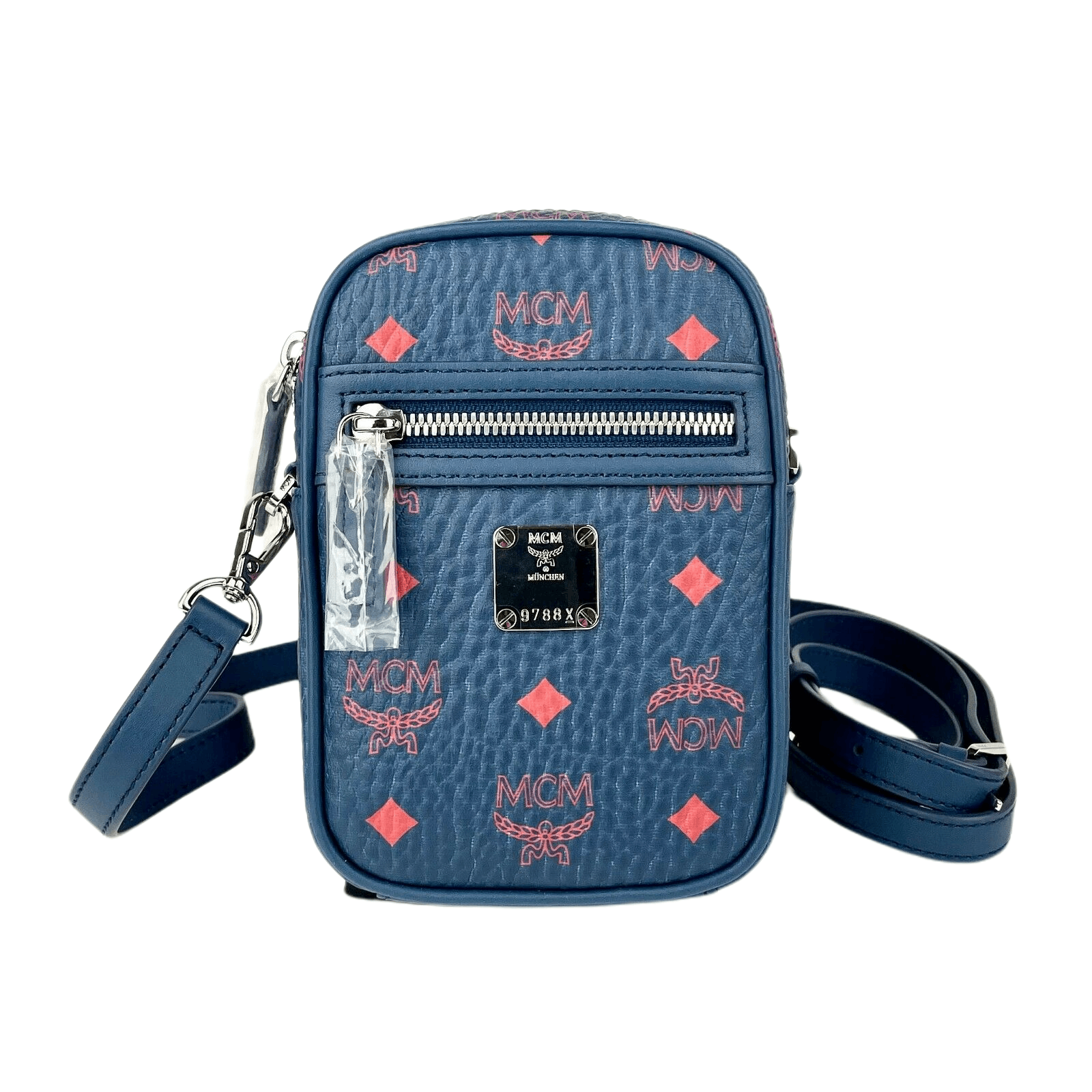 MCM Women's Deep Blue Visetos Red Logo Small Crossbody Bag Size ONE SIZE - 4 Thumbnail