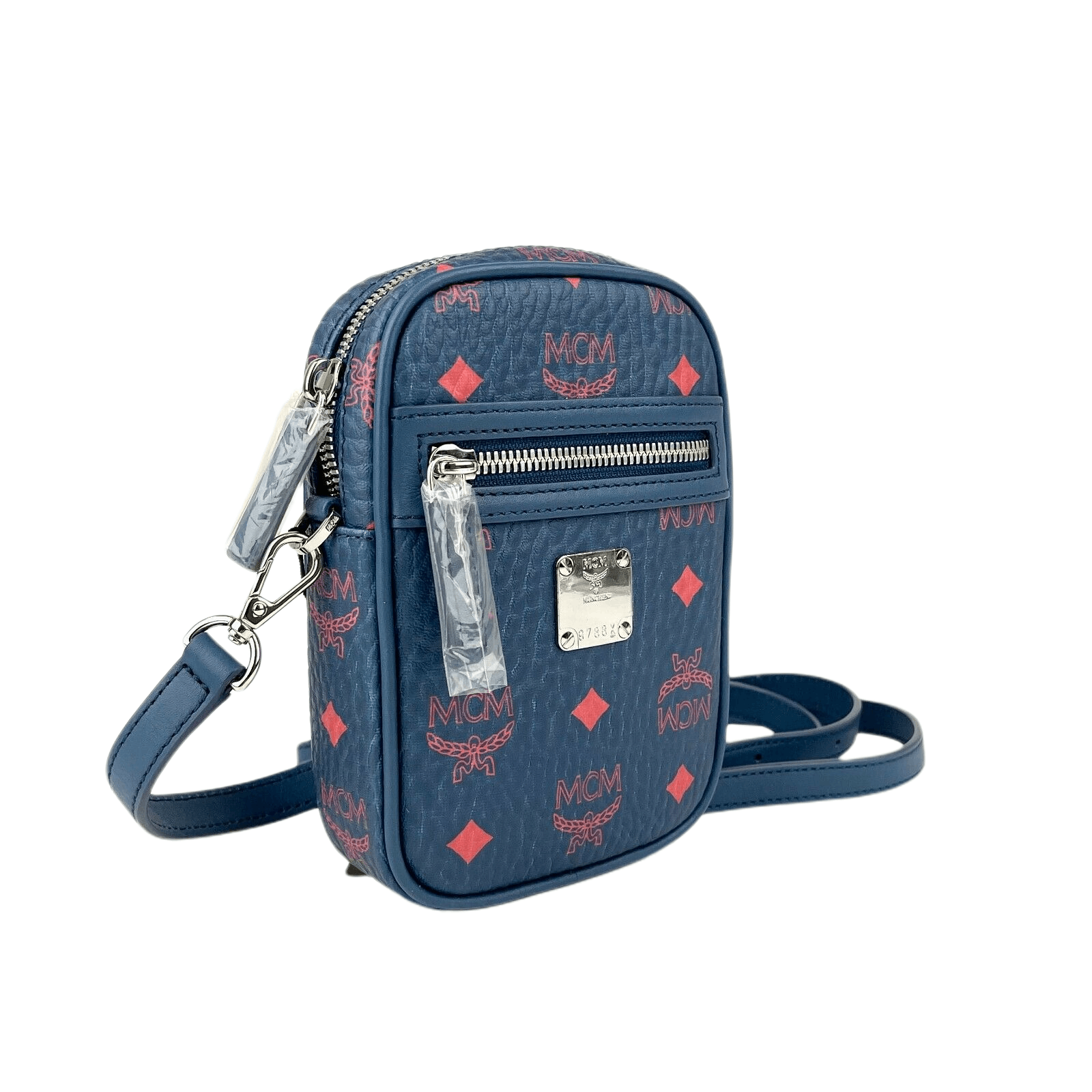 MCM Women's Deep Blue Visetos Red Logo Small Crossbody Bag Size ONE SIZE - 6 Thumbnail