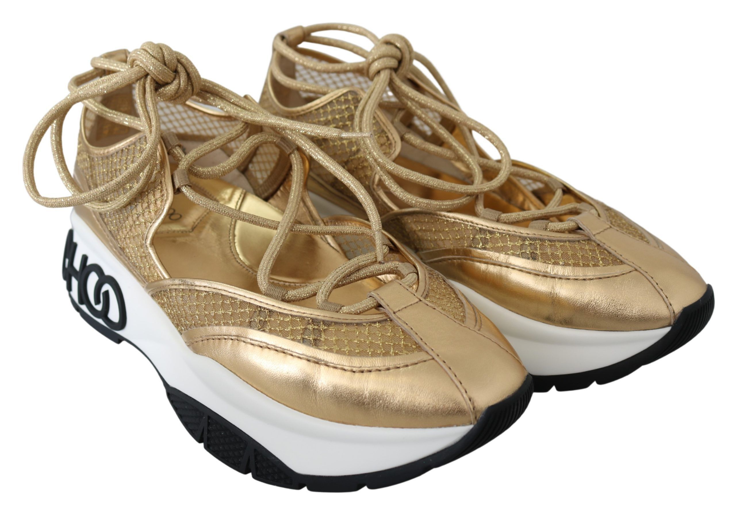 Jimmy Choo Golden Glamour Mesh Leather Women's Sneakers Size US 6.5 / IT 36.5 - 2 Thumbnail