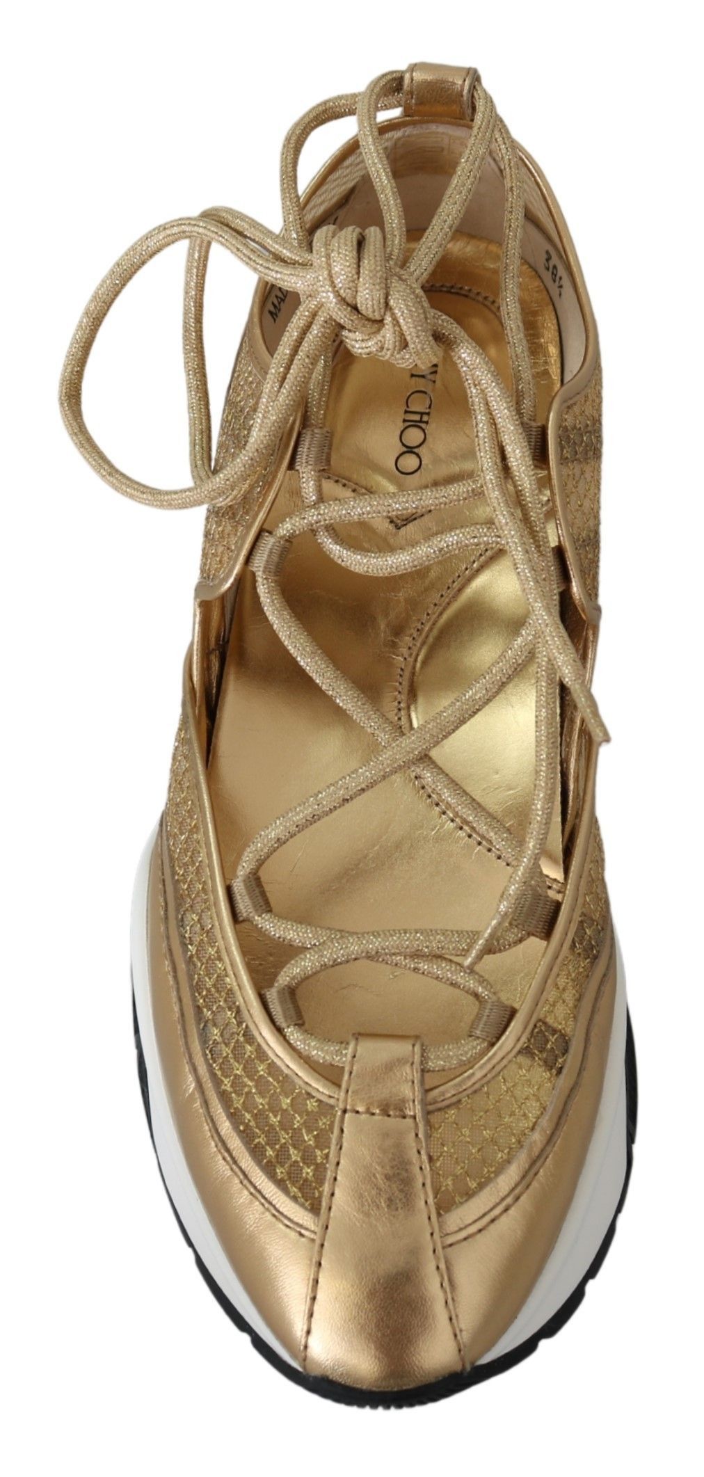 Jimmy Choo Golden Glamour Mesh Leather Women's Sneakers Size US 6.5 / IT 36.5 - 4 Thumbnail