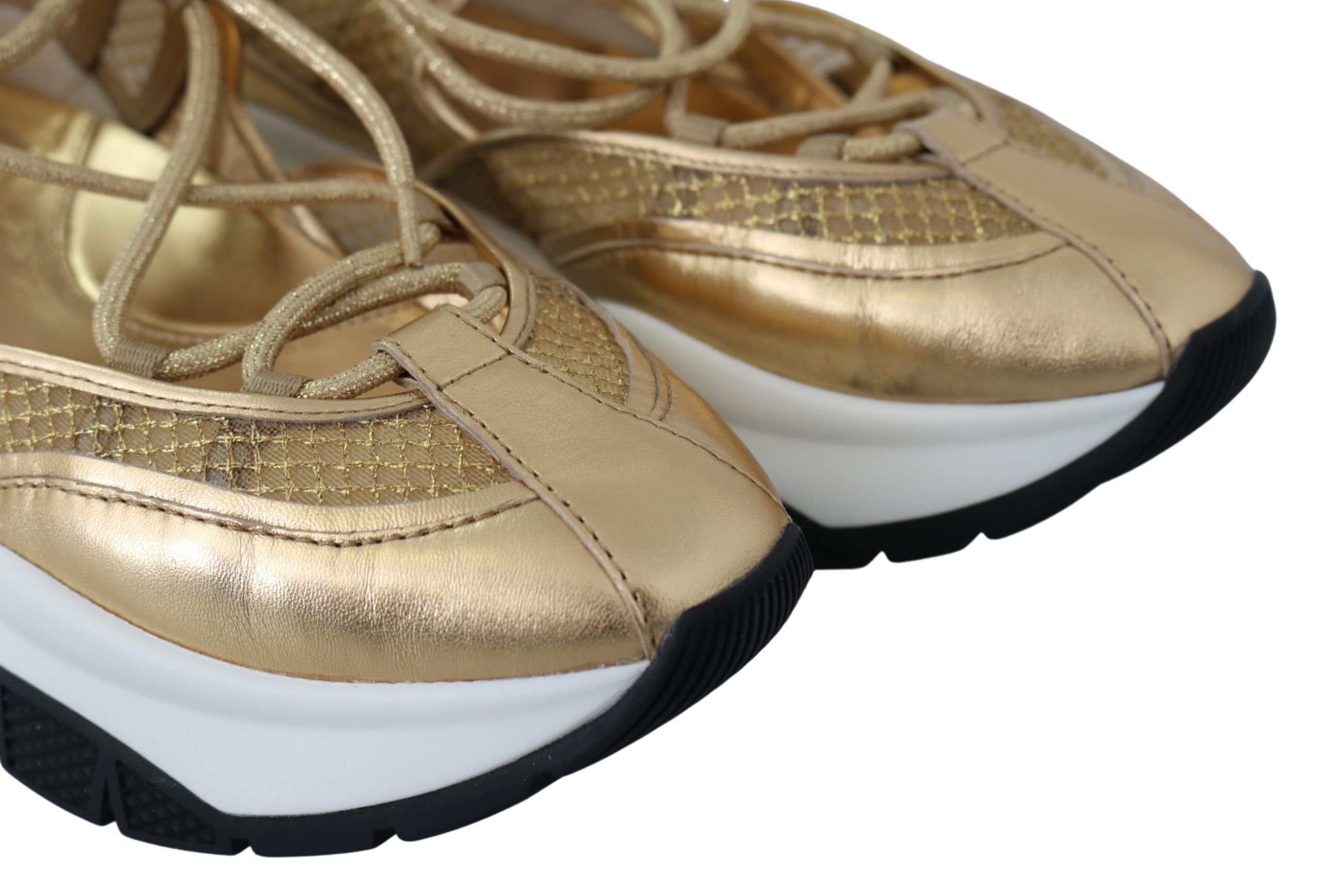 Jimmy Choo Golden Glamour Mesh Leather Women's Sneakers Size US 6.5 / IT 36.5 - 3 Thumbnail