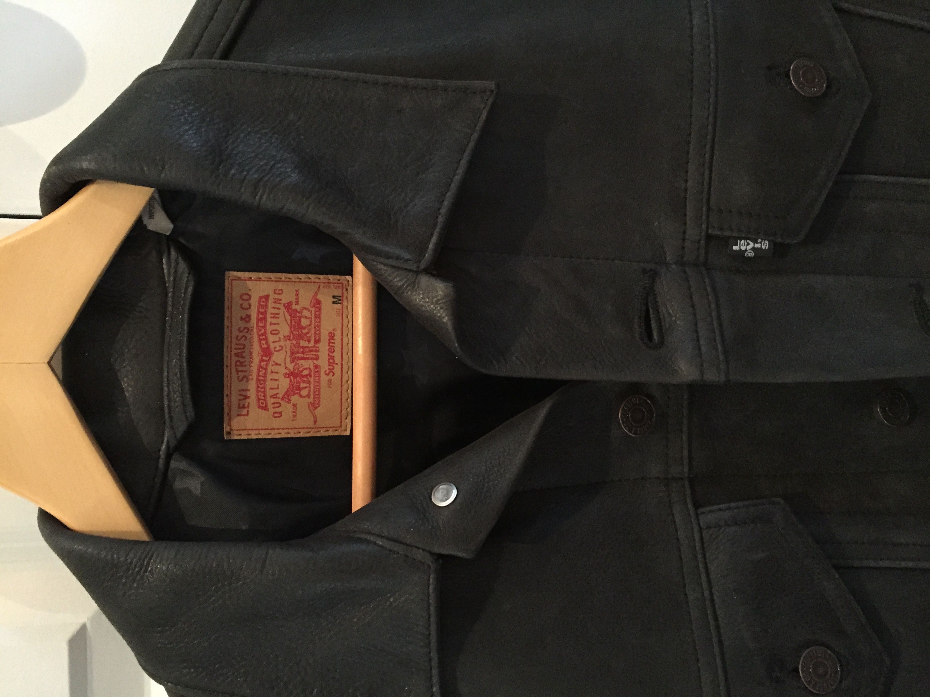 Supreme Rare Levis x Supreme black leather trucker jacket | Grailed