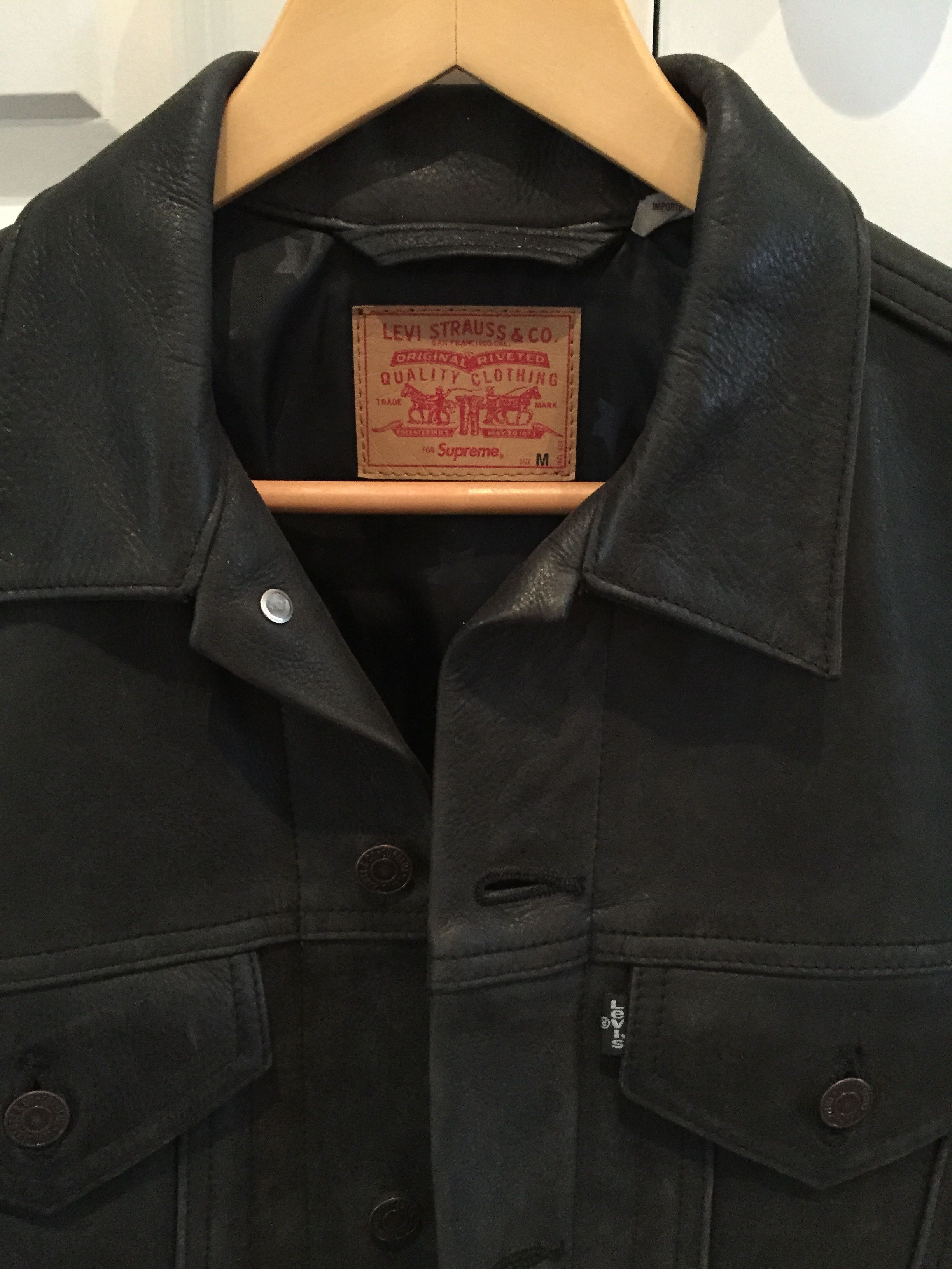 Supreme Rare Levis x Supreme black leather trucker jacket | Grailed