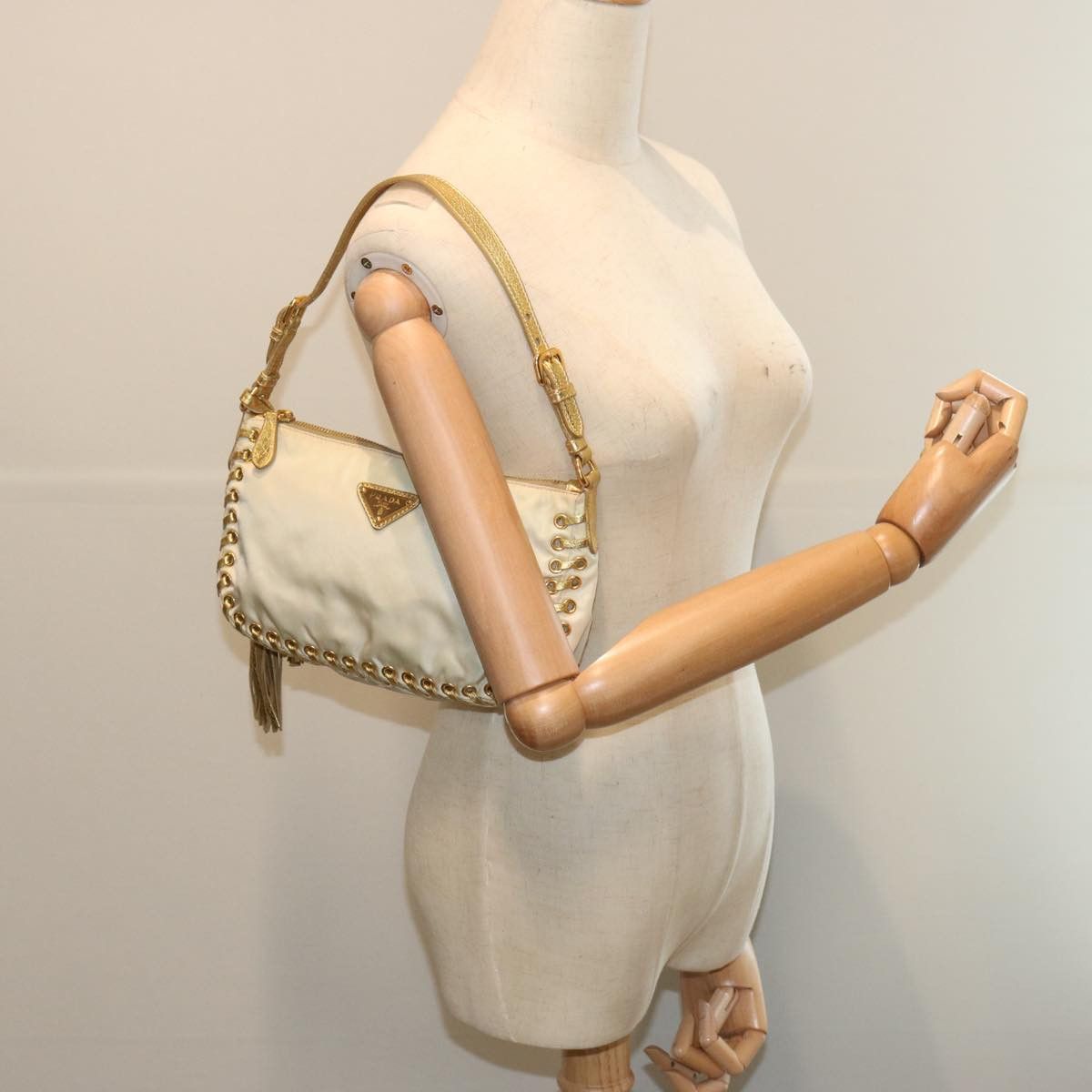 Prada Jacquard Beige Synthetic Handbag (Pre-Owned) Size ONE SIZE - 8 Thumbnail