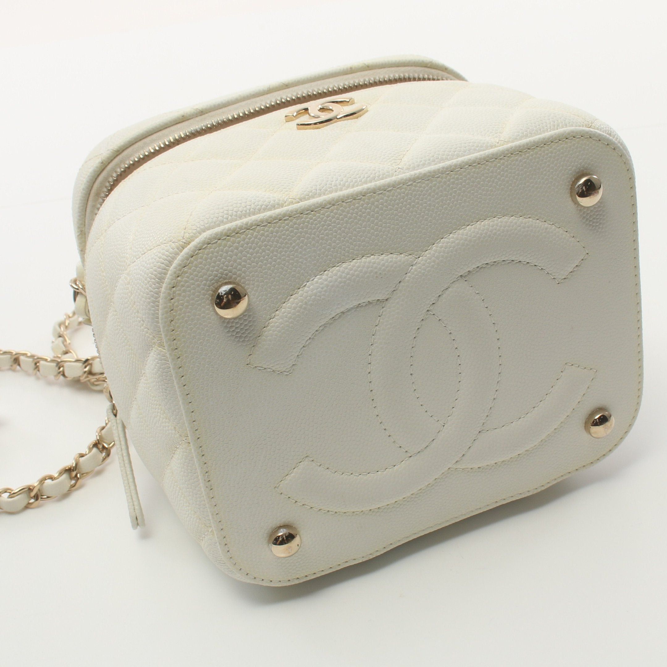 Chanel Chanel Matelasse Handbag Vanity Bag Caviar Skin White Gold Hardware Size ONE SIZE - 7 Thumbnail